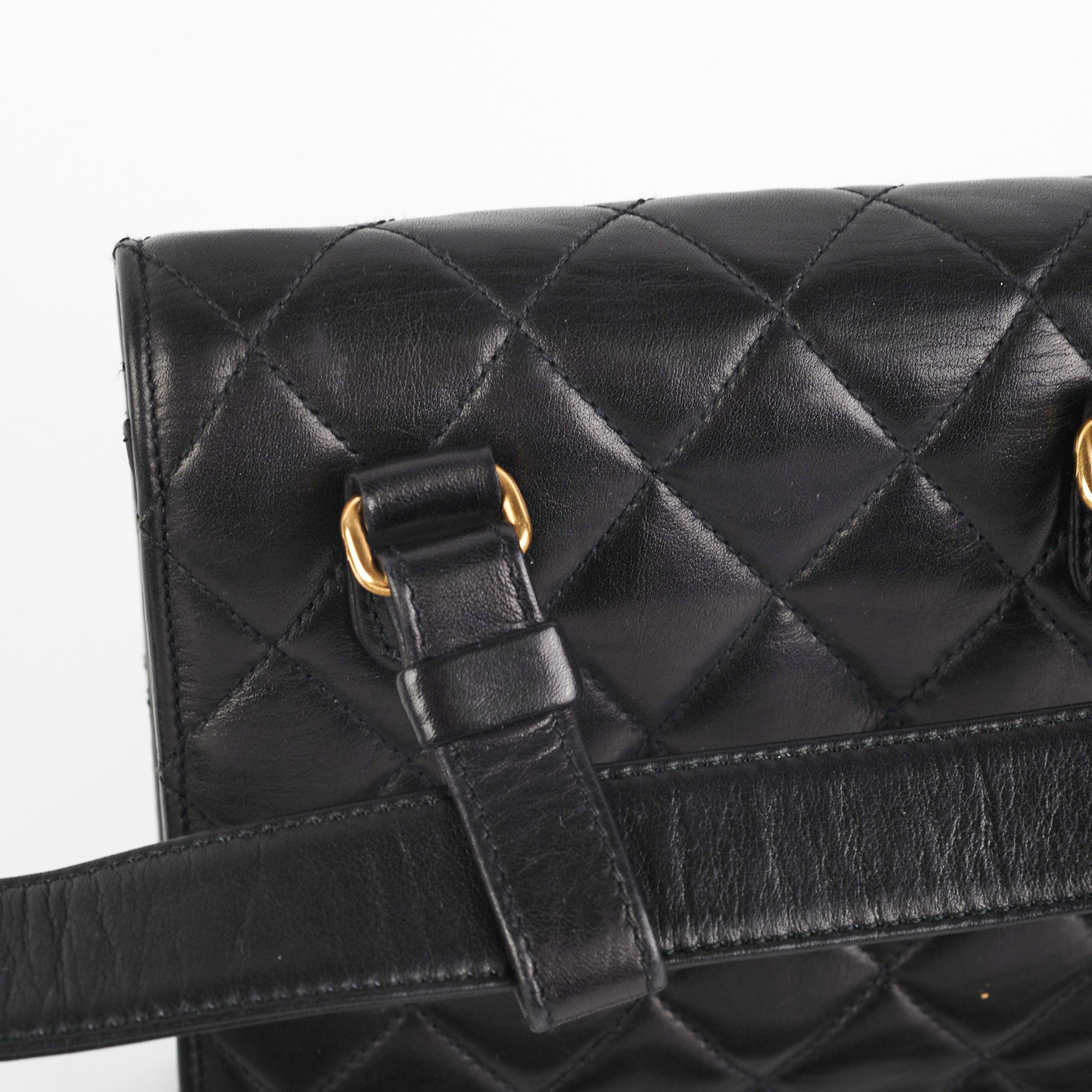 Chanel Vintage Square Mini Black Lambskin Belt Bag Size 70