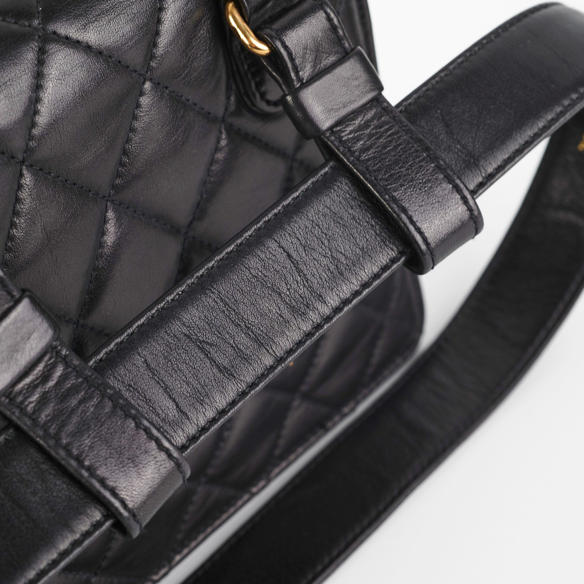 Chanel Vintage Square Mini Black Lambskin Belt Bag Size 70