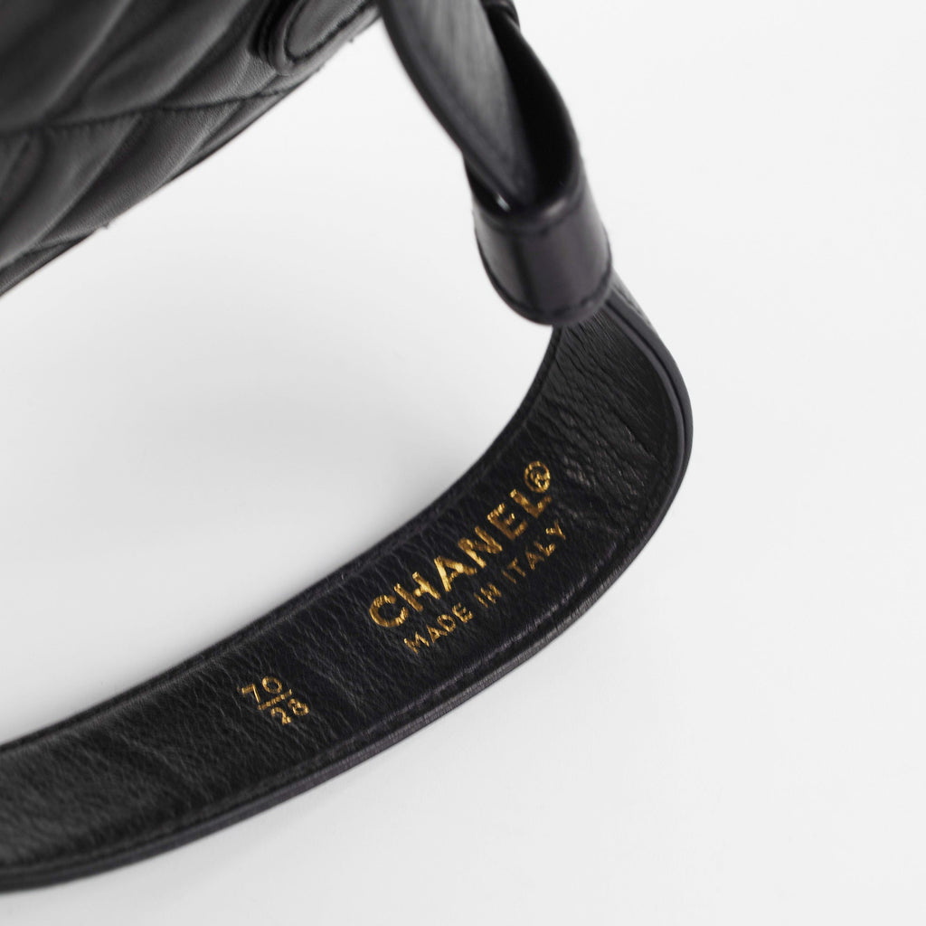 Chanel Vintage Square Mini Black Lambskin Belt Bag Size 70