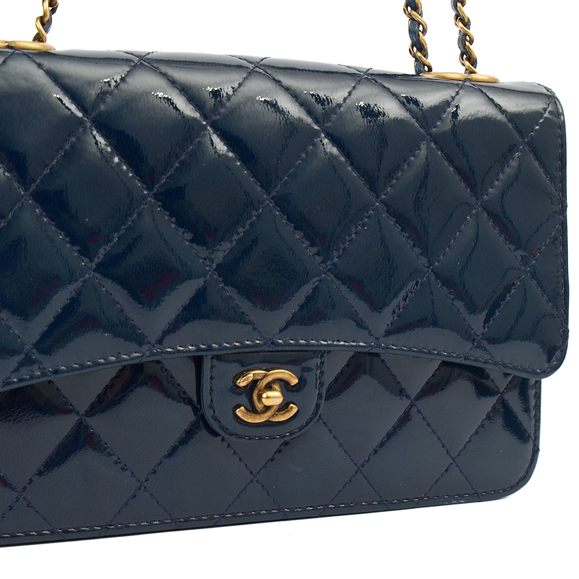 Chanel Cross Body Wallet on Chain in Blue, Patent Leather