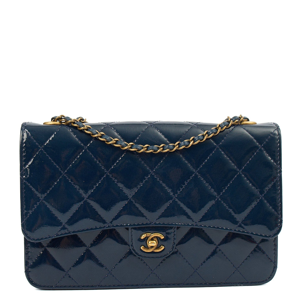 Chanel Cross Body Wallet on Chain in Blue, Patent Leather