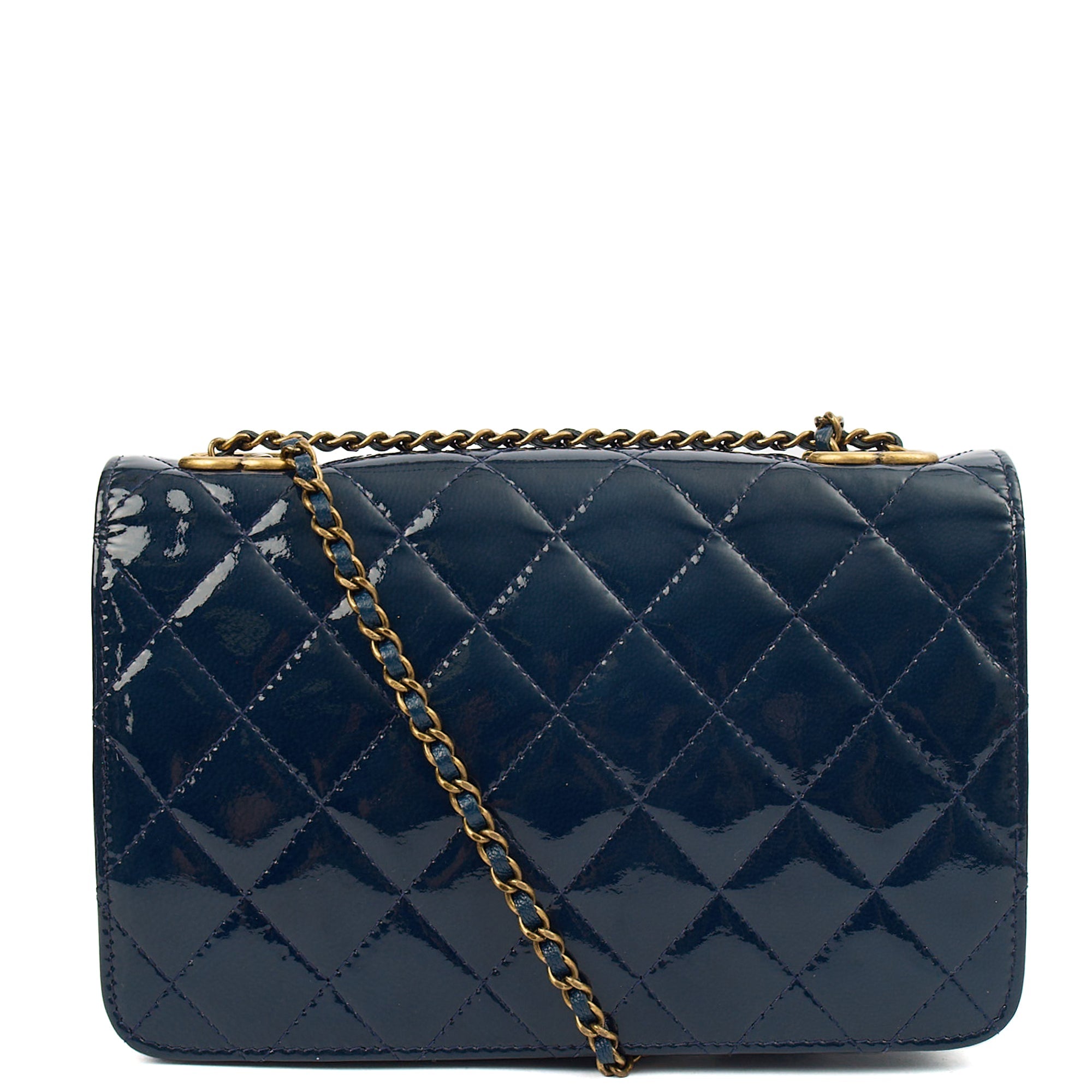 Chanel Cross Body Wallet on Chain in Blue, Patent Leather