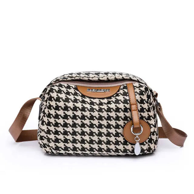 Houndstooth Canvas Large Capacity Double Layer Messenger