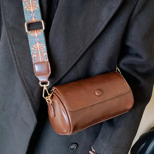 Retro Cylindrical PU Leather Crossbody Bag