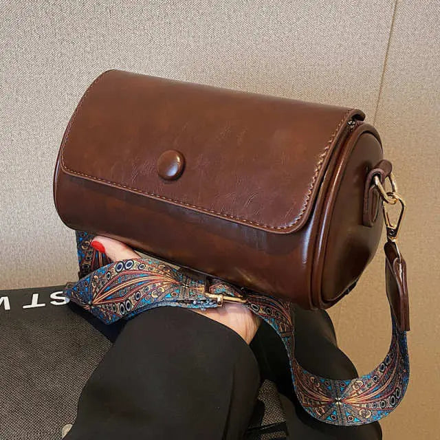 Retro Cylindrical PU Leather Crossbody Bag