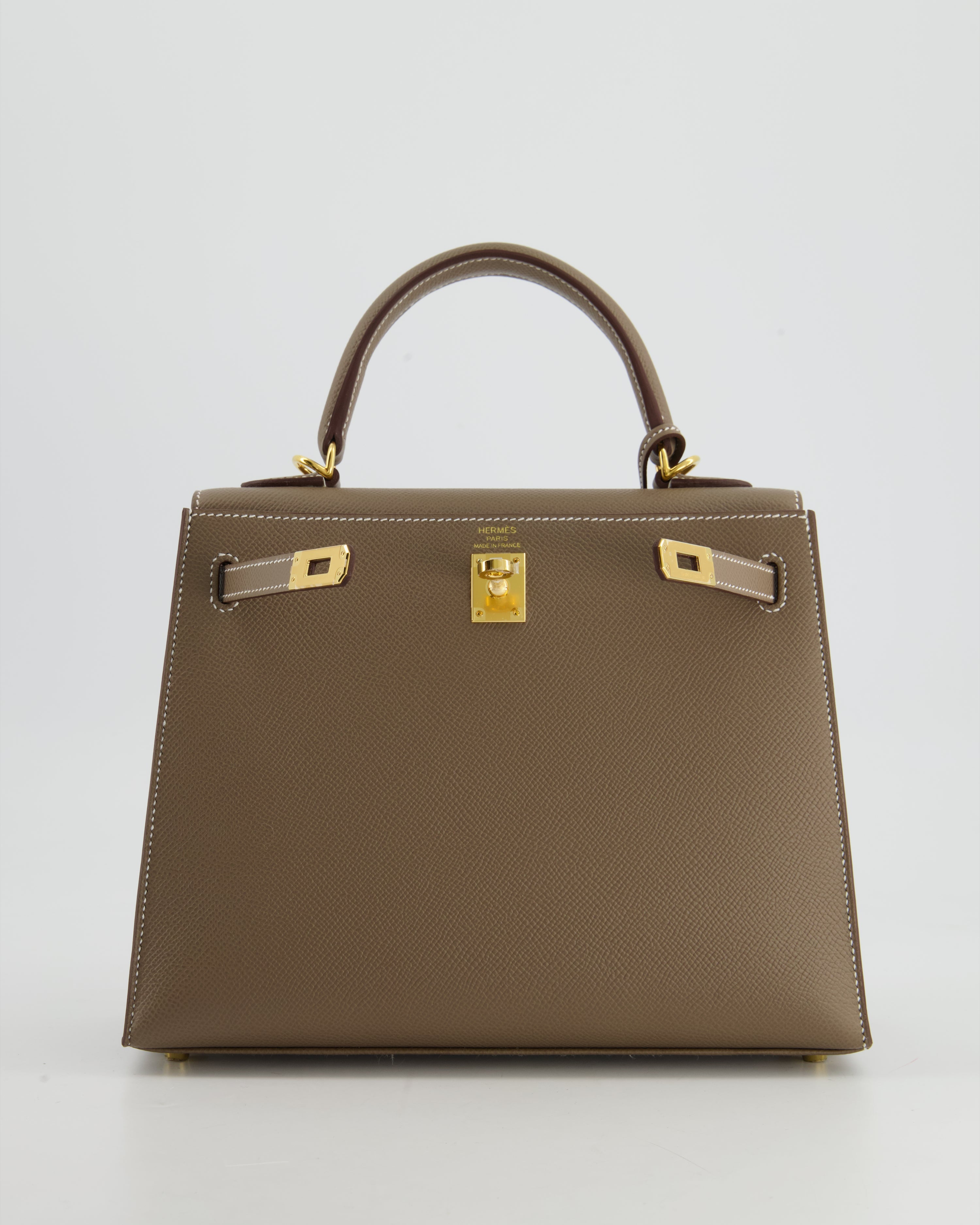 *HOLY GRAIL* Hermès Kelly 25 Sellier Bag in Etoupe Epsom Leather and Gold Hardware