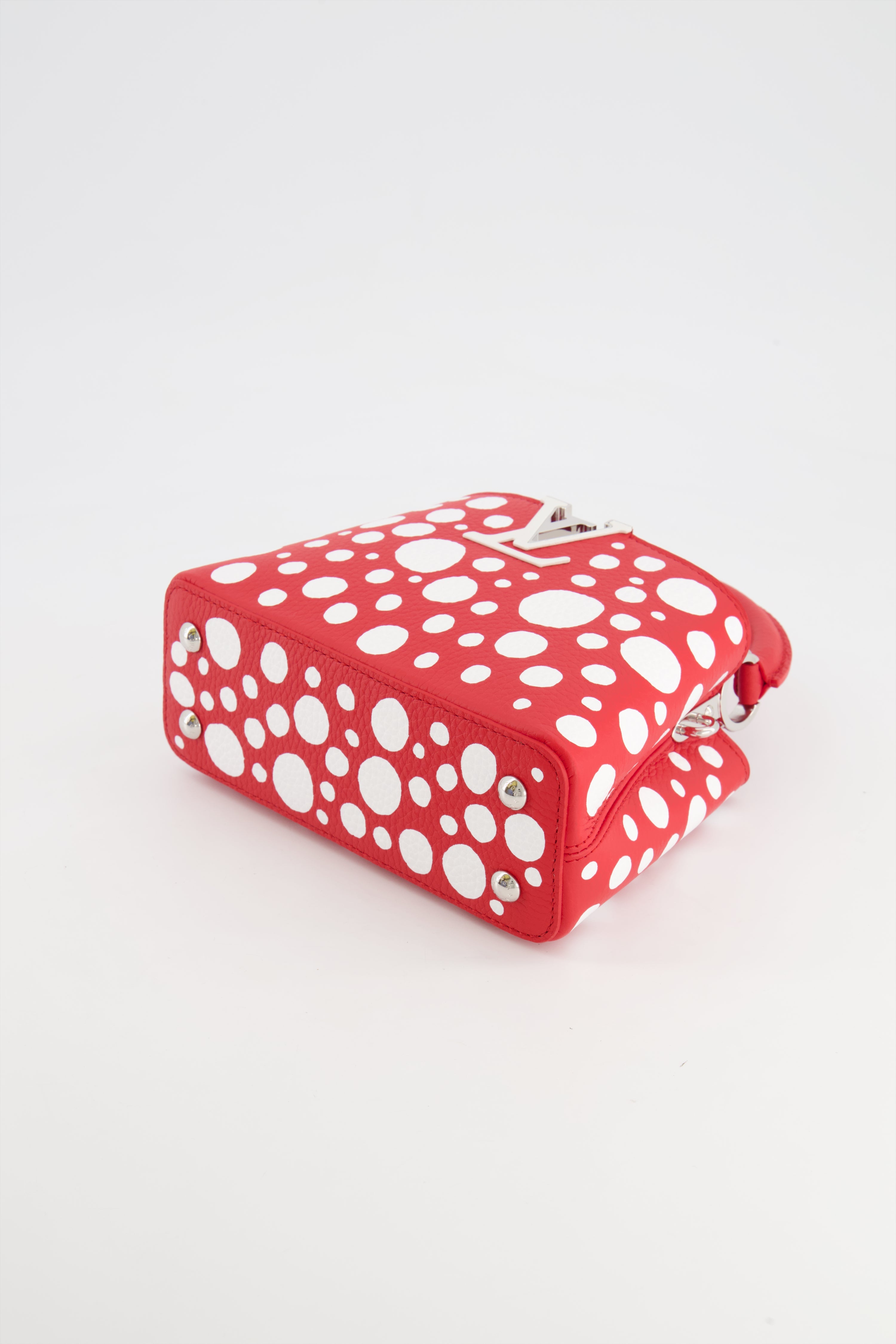 *HOT* Louis Vuitton X Yayoi Kusama Red and White Mini Capucines Bag with Silver Hardware