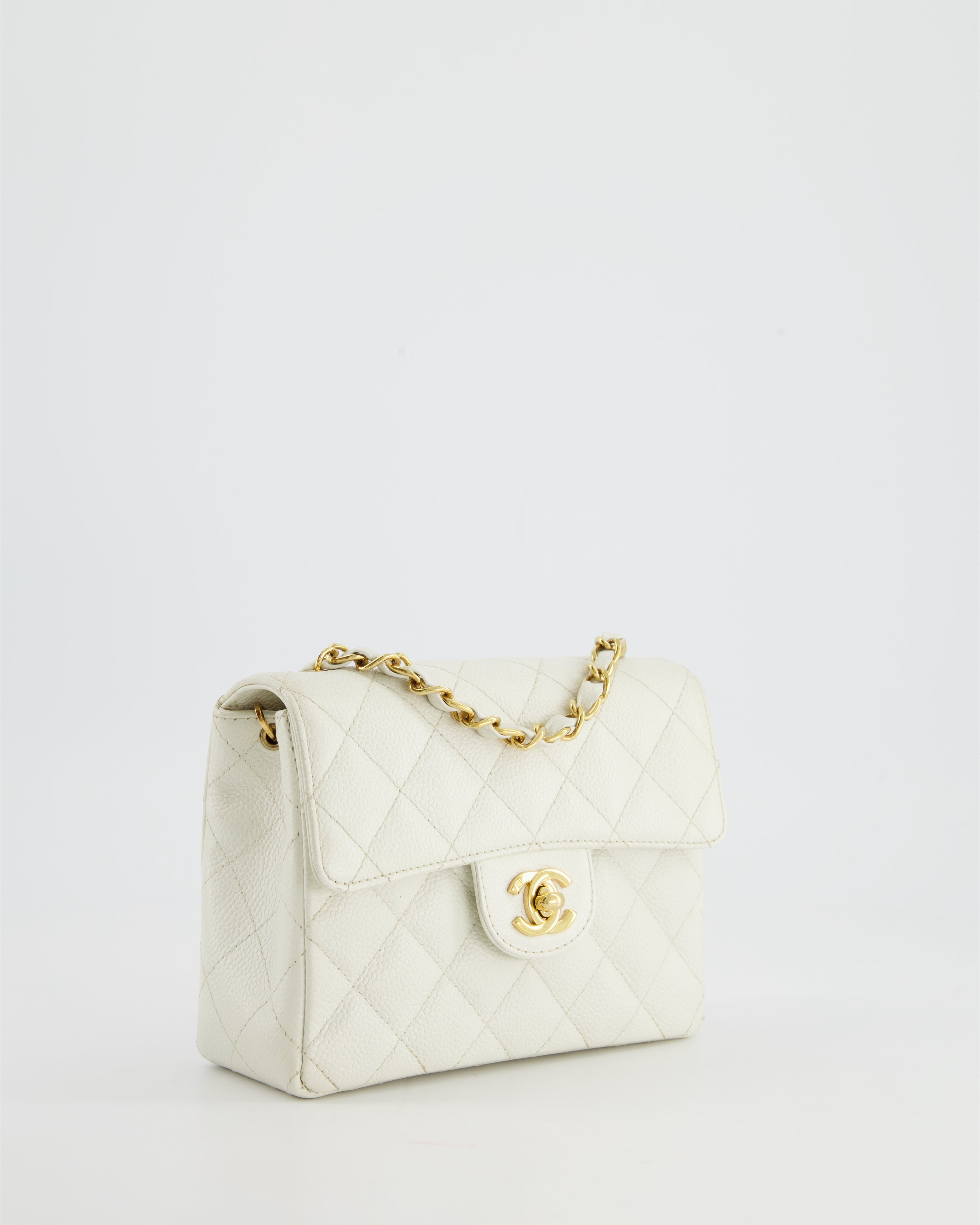*RARE* Chanel Vintage White Caviar Mini Square Flap Bag with 24K Gold Hardware