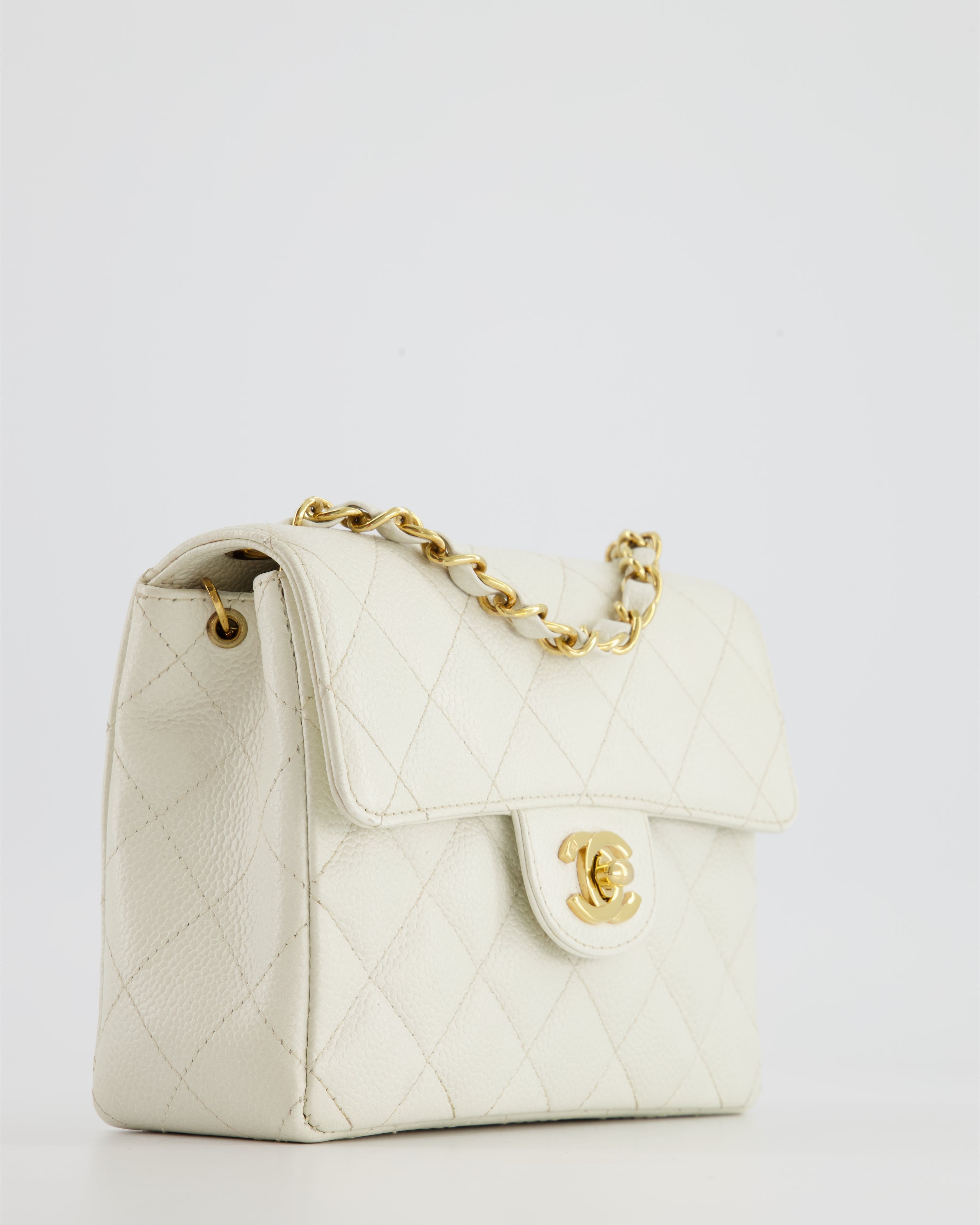 *RARE* Chanel Vintage White Caviar Mini Square Flap Bag with 24K Gold Hardware