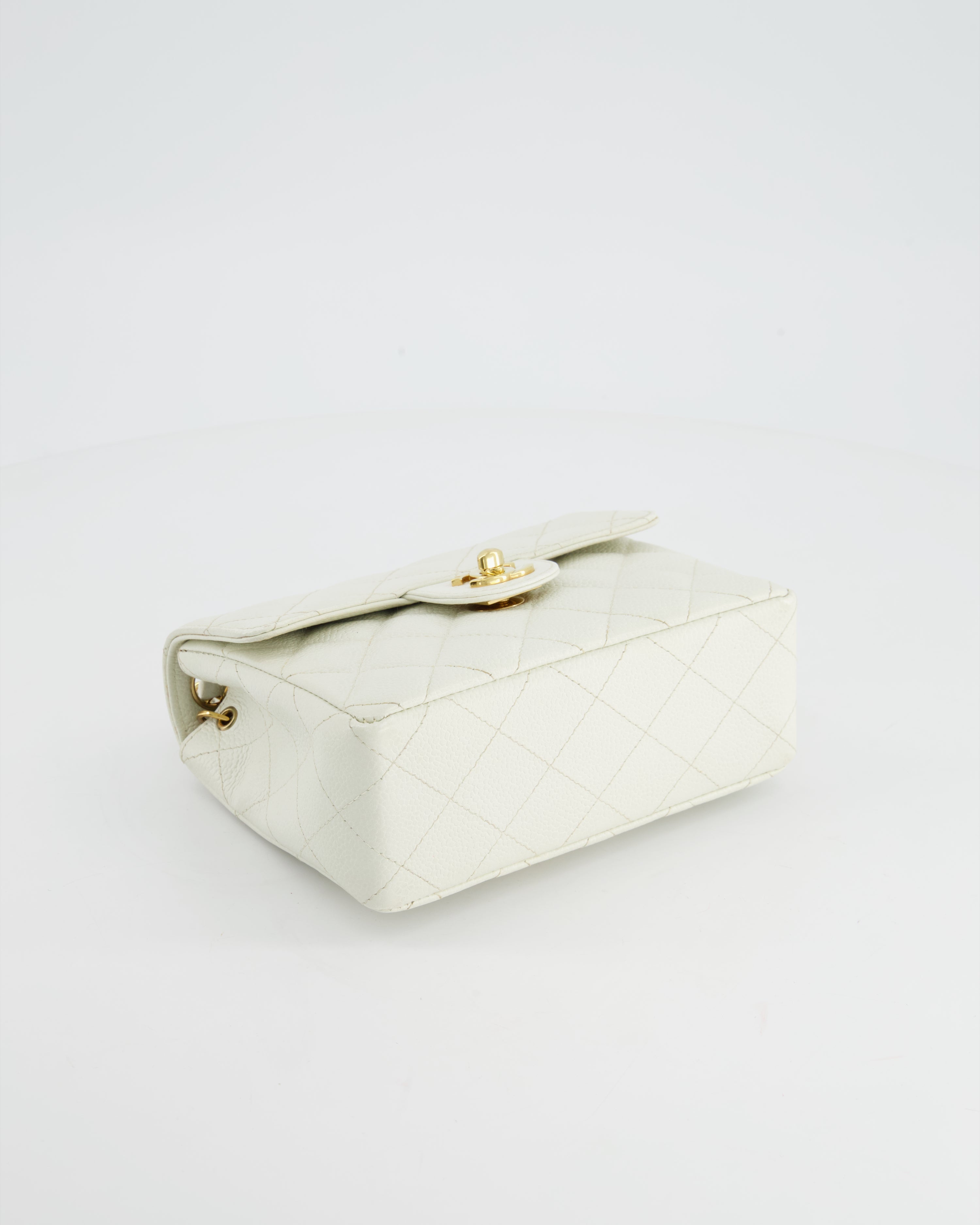 *RARE* Chanel Vintage White Caviar Mini Square Flap Bag with 24K Gold Hardware