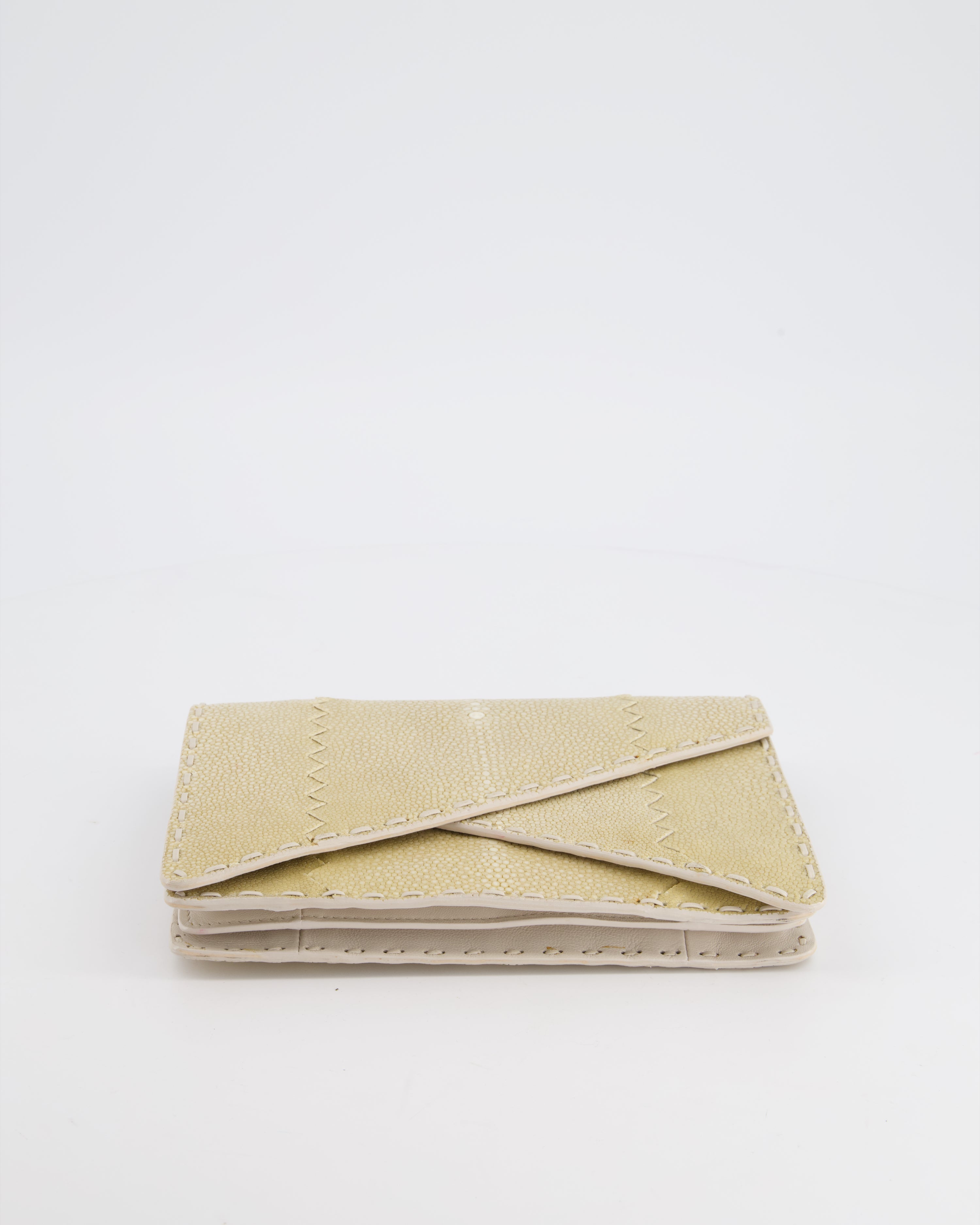 Bottega Veneta Beige Stingray Envelope Double Flap Clutch Bag