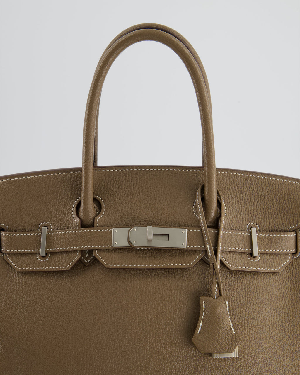 Hermès HSS Birkin 30 Retourne Bag in Etoupe & Vert Anis Chèvre Mysore with Brushed Palladium Hardware