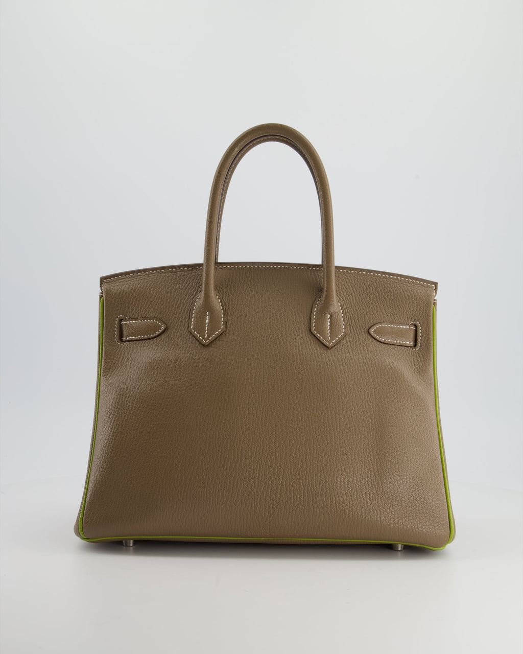 Hermès HSS Birkin 30 Retourne Bag in Etoupe & Vert Anis Chèvre Mysore with Brushed Palladium Hardware