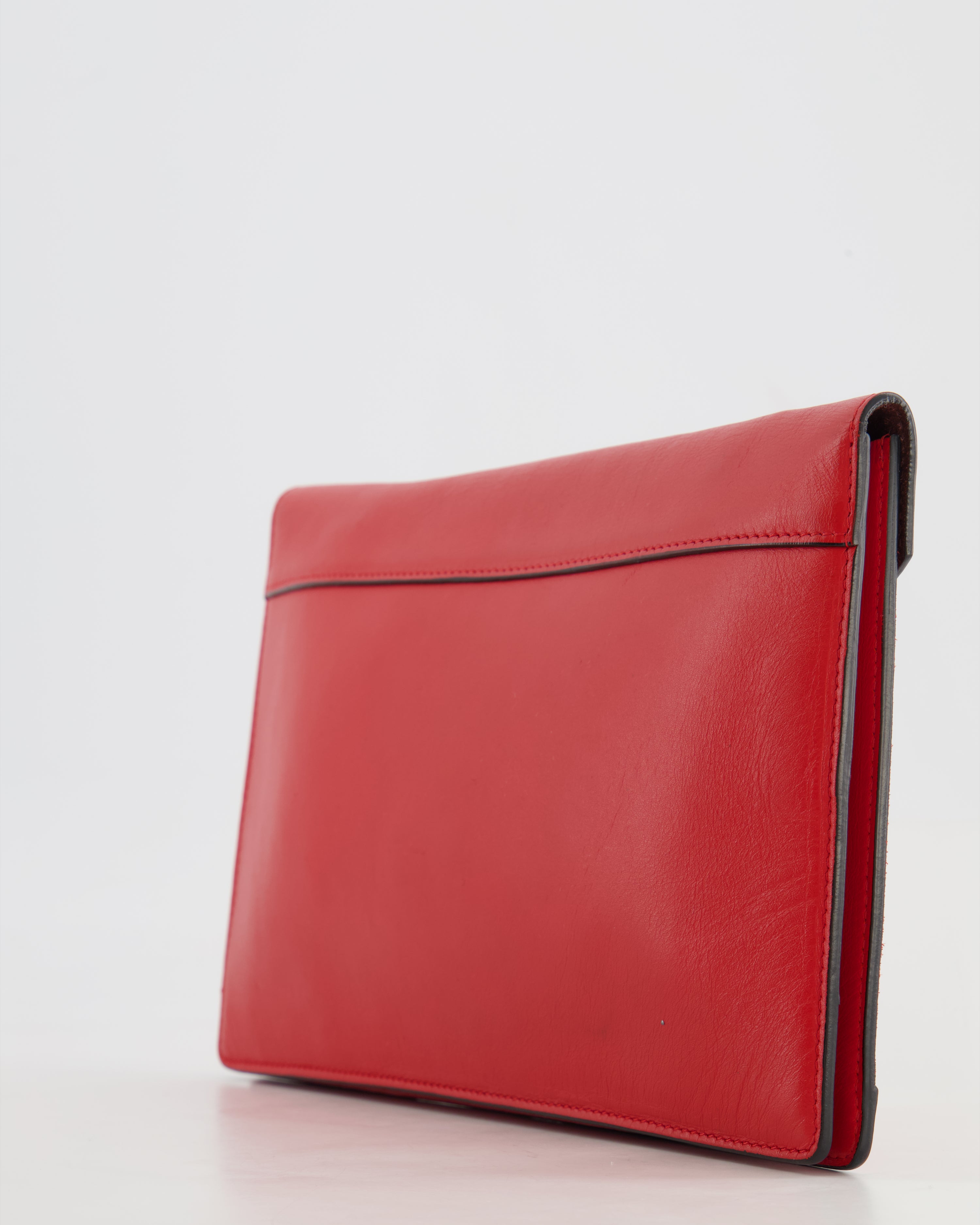 Celine Red Leather and Suede Envelope Pouch Bag with Silver Hardware