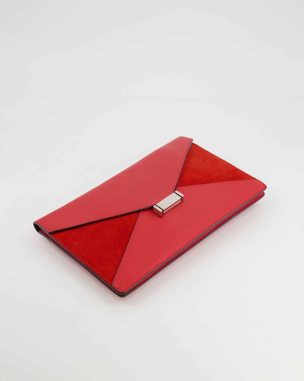 Celine Red Leather and Suede Envelope Pouch Bag with Silver Hardware