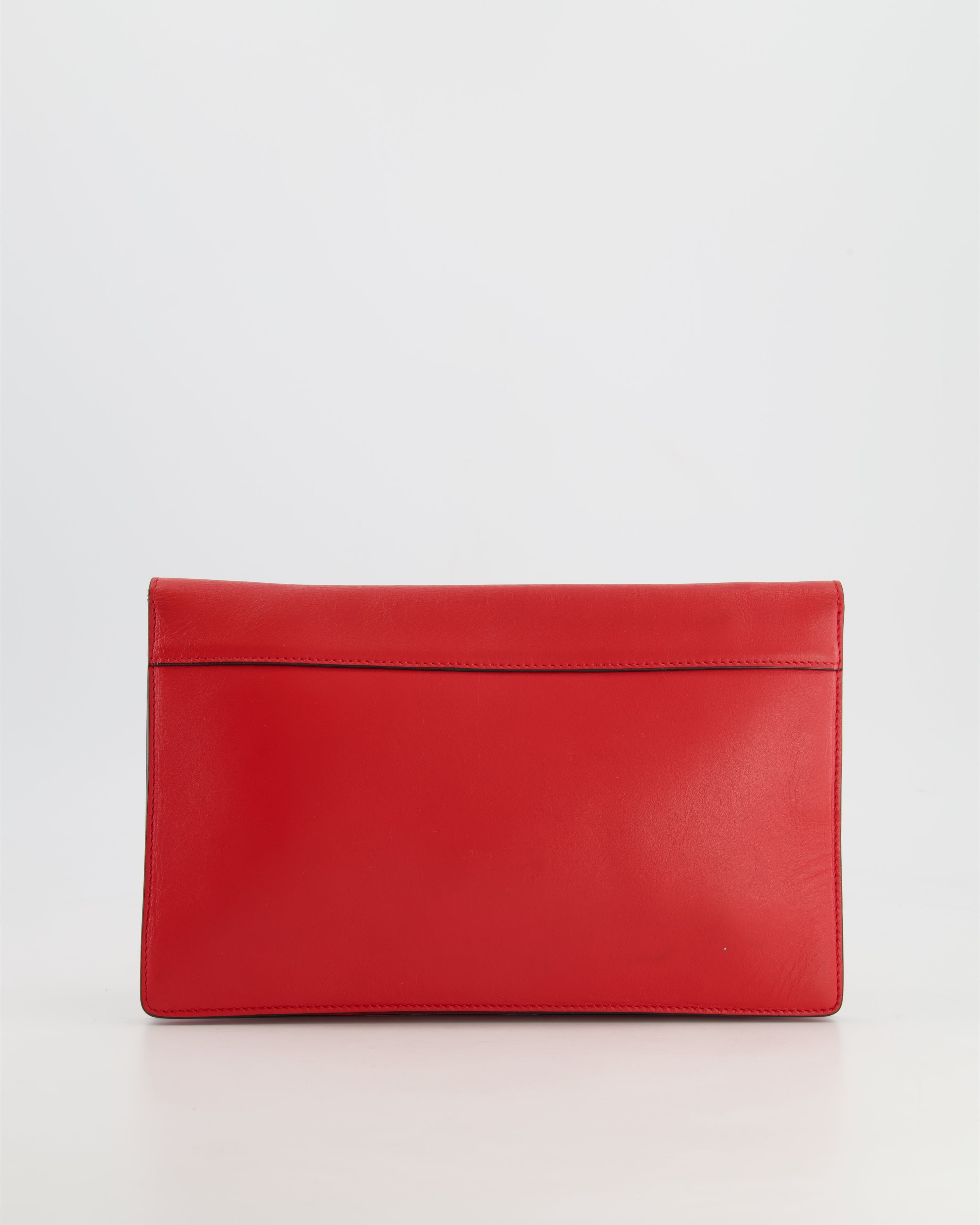 Celine Red Leather and Suede Envelope Pouch Bag with Silver Hardware