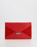 Celine Red Leather and Suede Envelope Pouch Bag with Silver Hardware