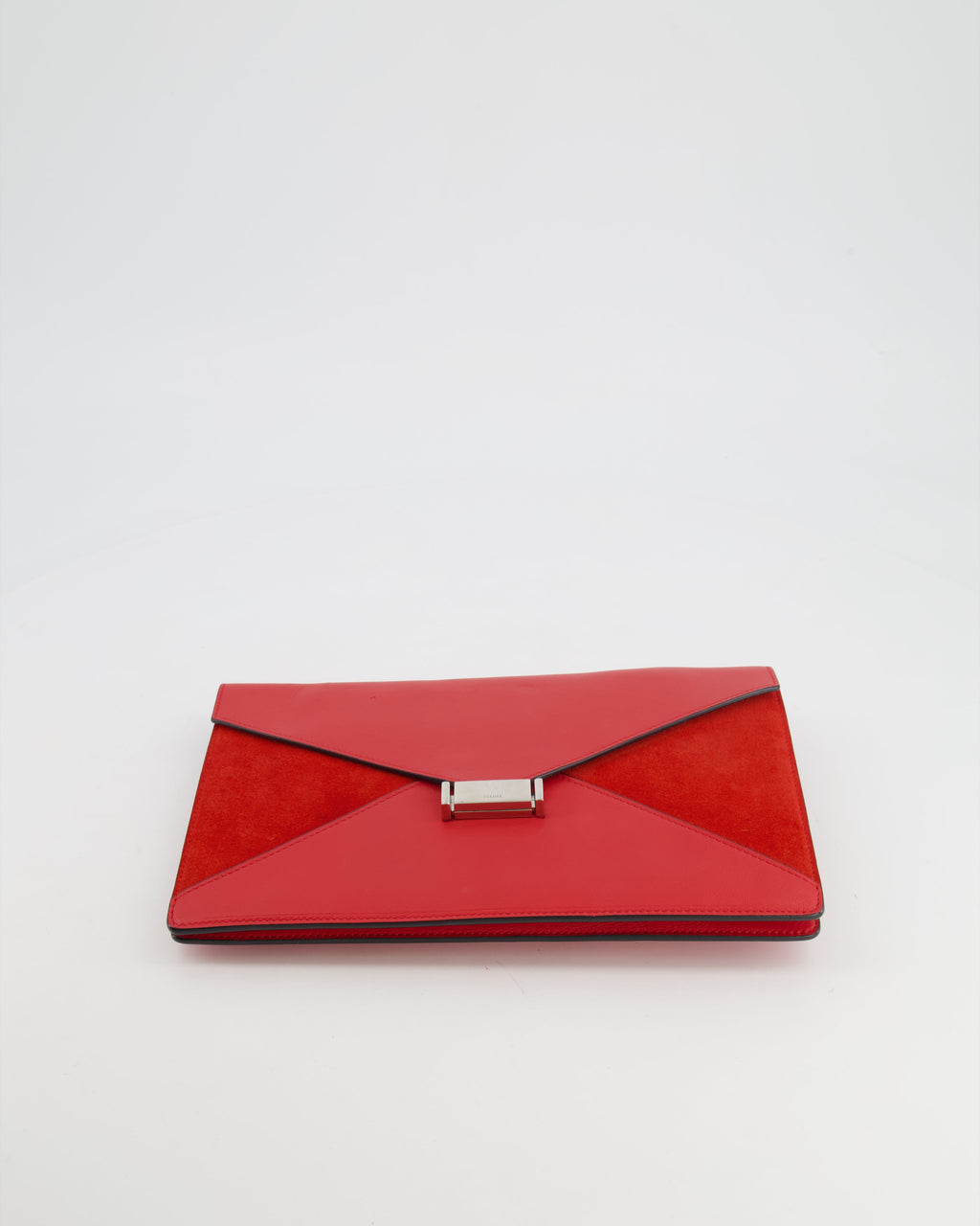 Celine Red Leather and Suede Envelope Pouch Bag with Silver Hardware