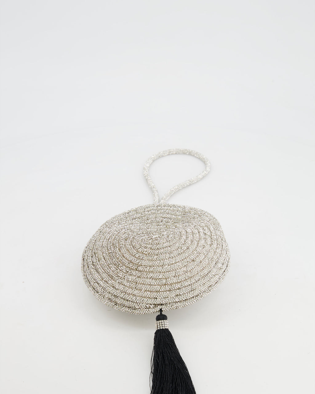Nué Crystal Spiral Round Small Bag with Black Tassel Detail RRP £640