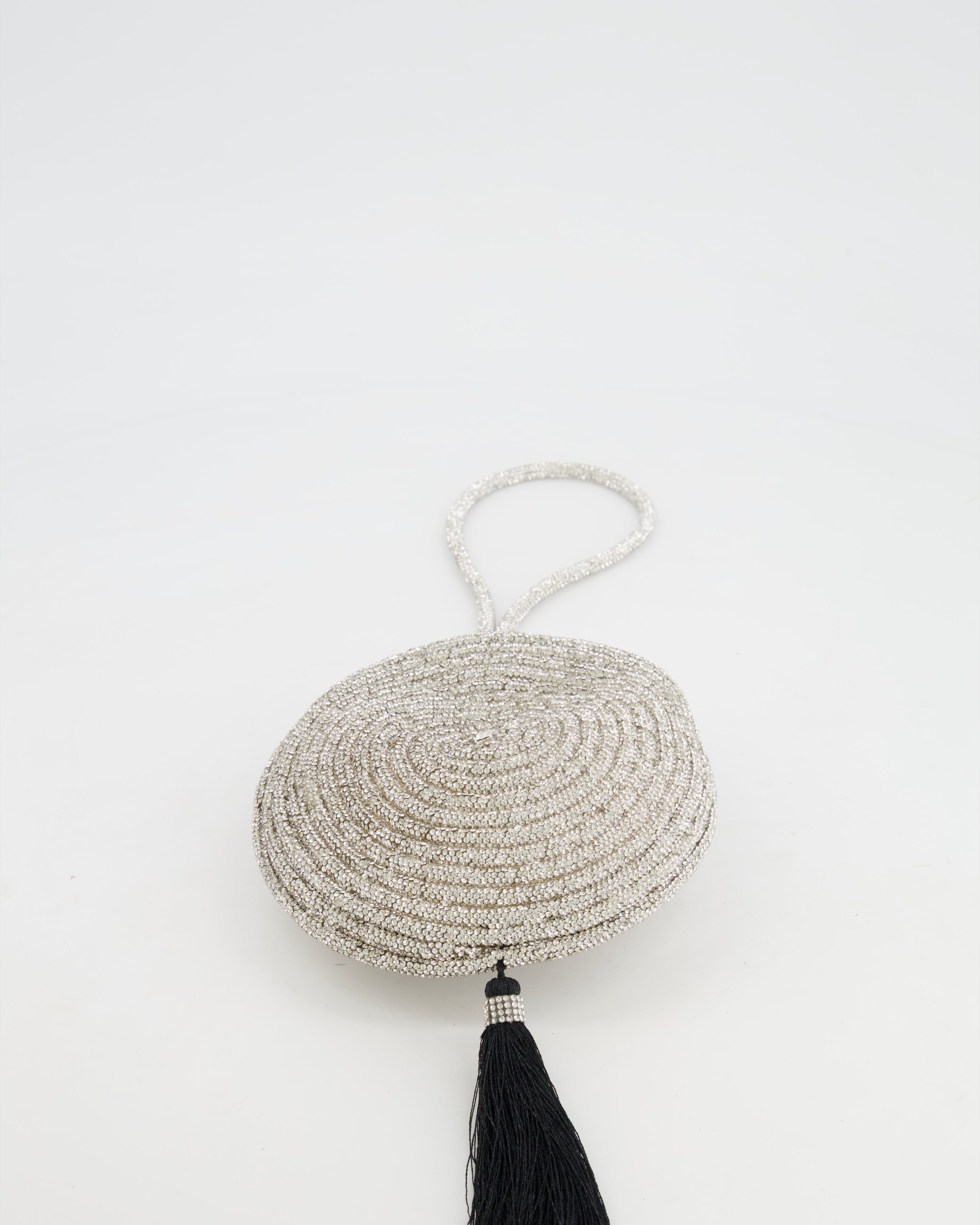 Nué Crystal Spiral Round Small Bag with Black Tassel Detail RRP £640