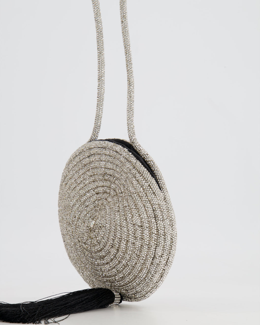 Nué Crystal Spiral Round Small Bag with Black Tassel Detail RRP £640