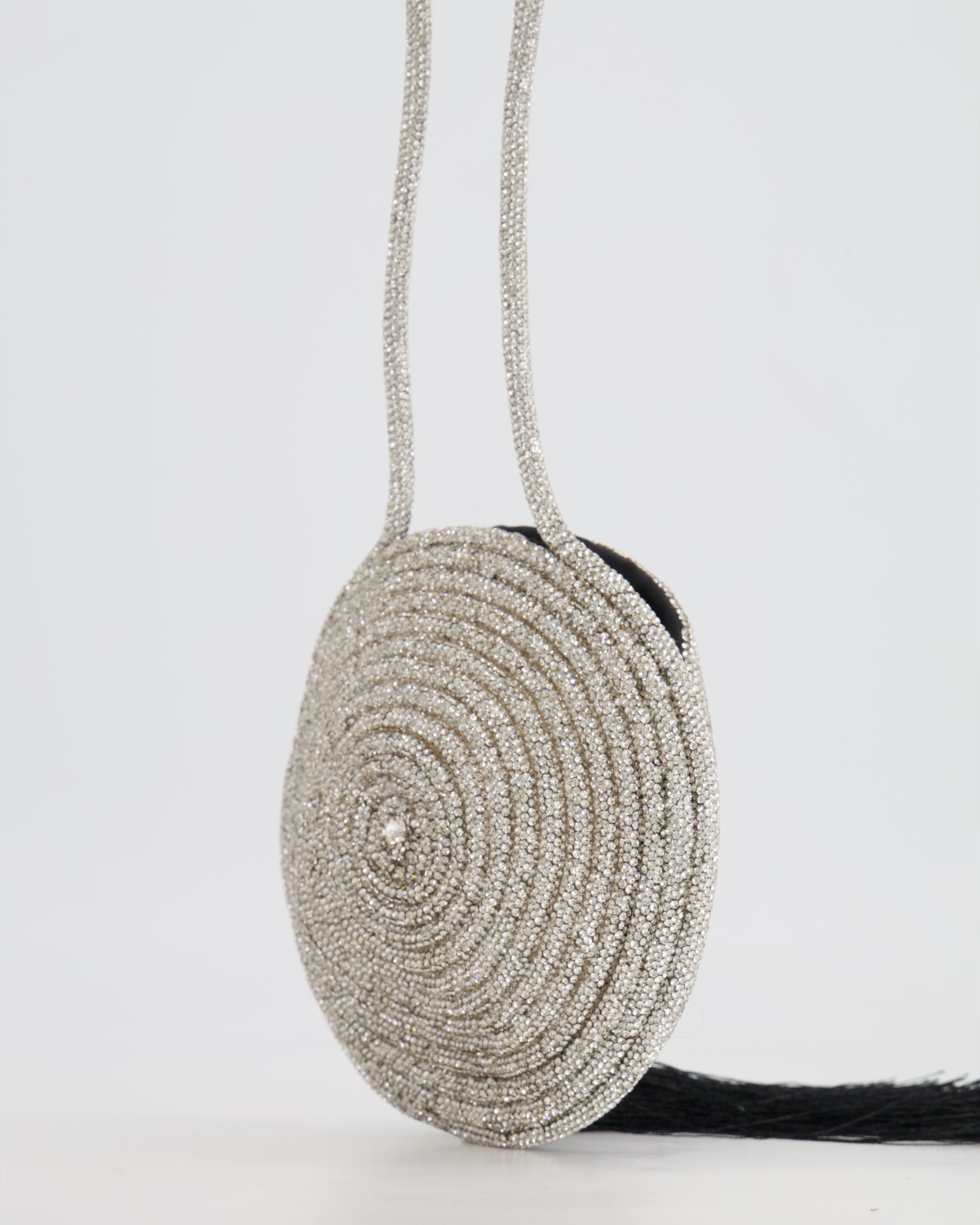 Nué Crystal Spiral Round Small Bag with Black Tassel Detail RRP £640