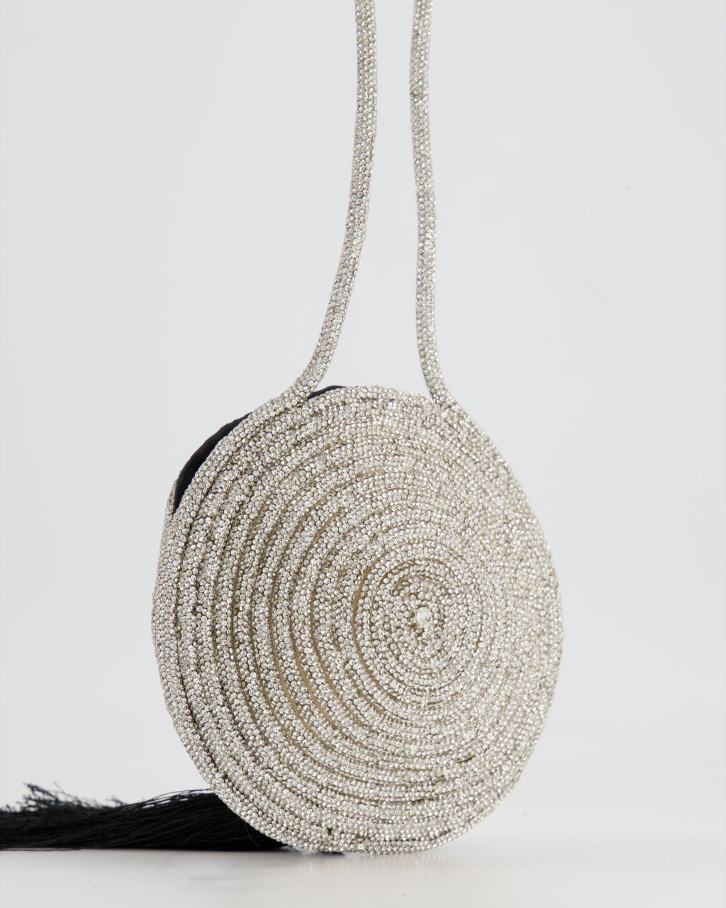 Nué Crystal Spiral Round Small Bag with Black Tassel Detail RRP £640