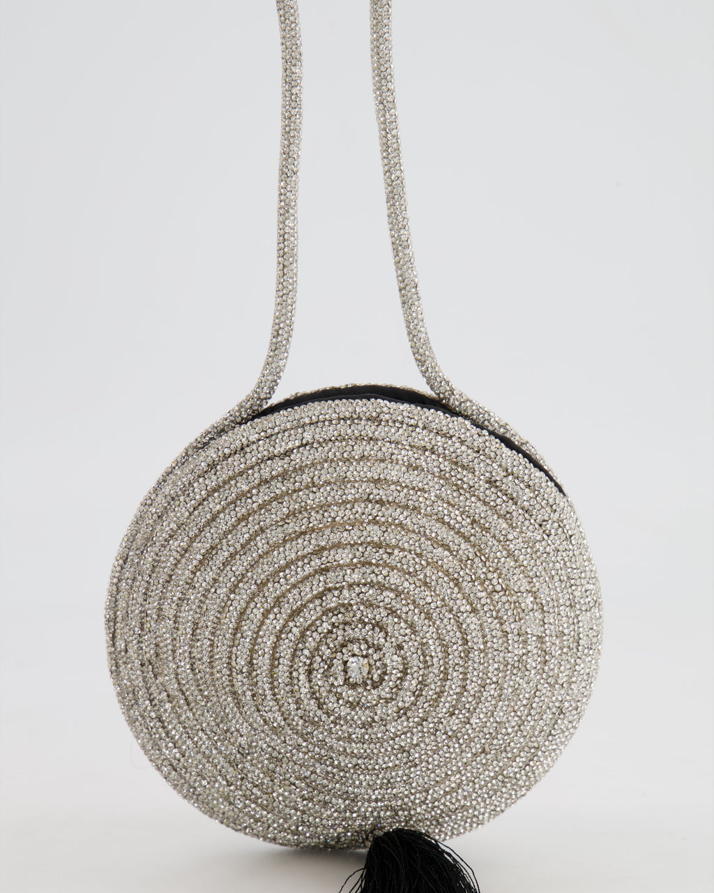 Nué Crystal Spiral Round Small Bag with Black Tassel Detail RRP £640