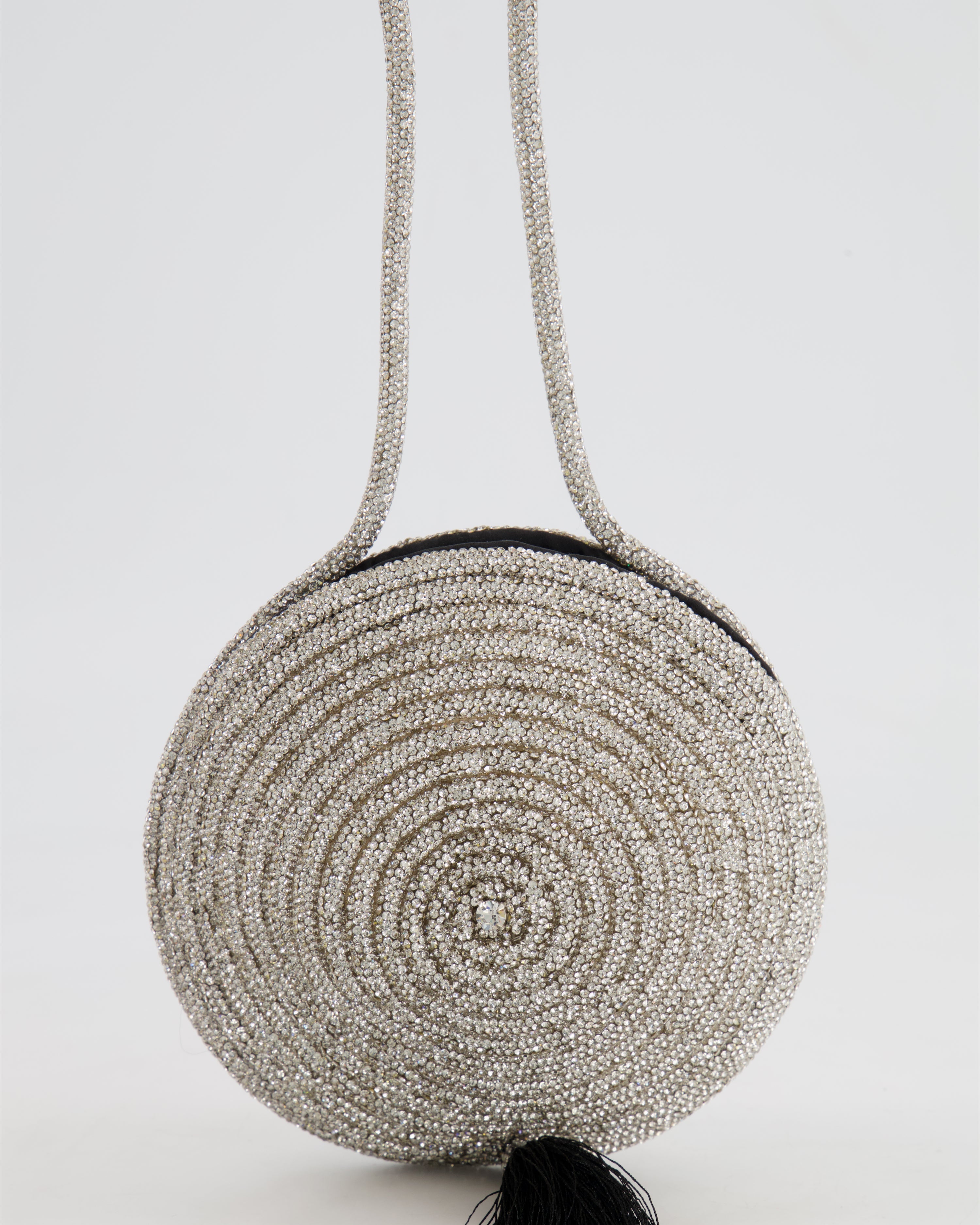 Nué Crystal Spiral Round Small Bag with Black Tassel Detail RRP £640