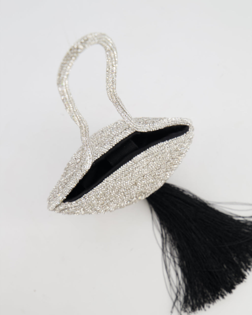 Nué Crystal Spiral Round Small Bag with Black Tassel Detail RRP £640
