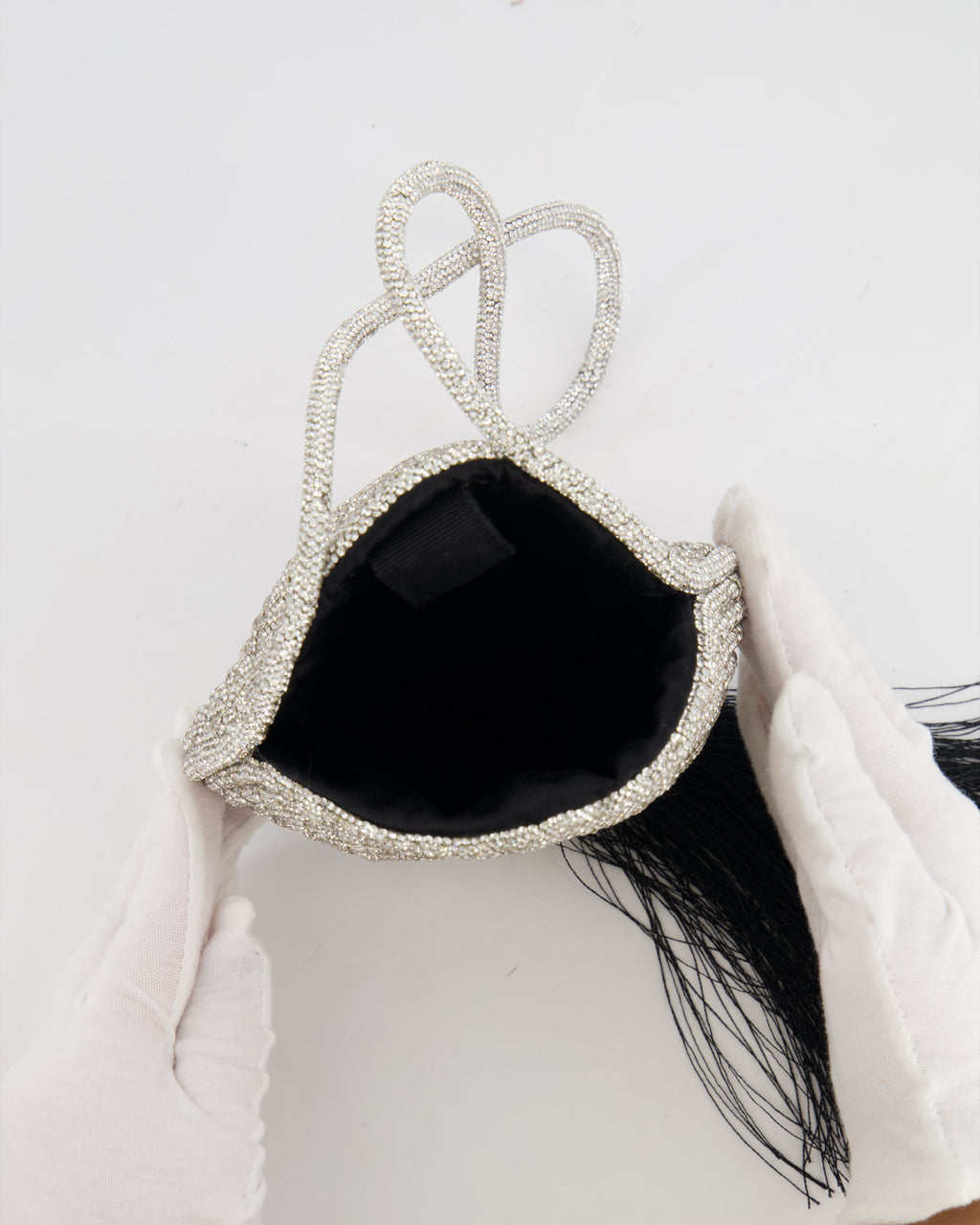 Nué Crystal Spiral Round Small Bag with Black Tassel Detail RRP £640
