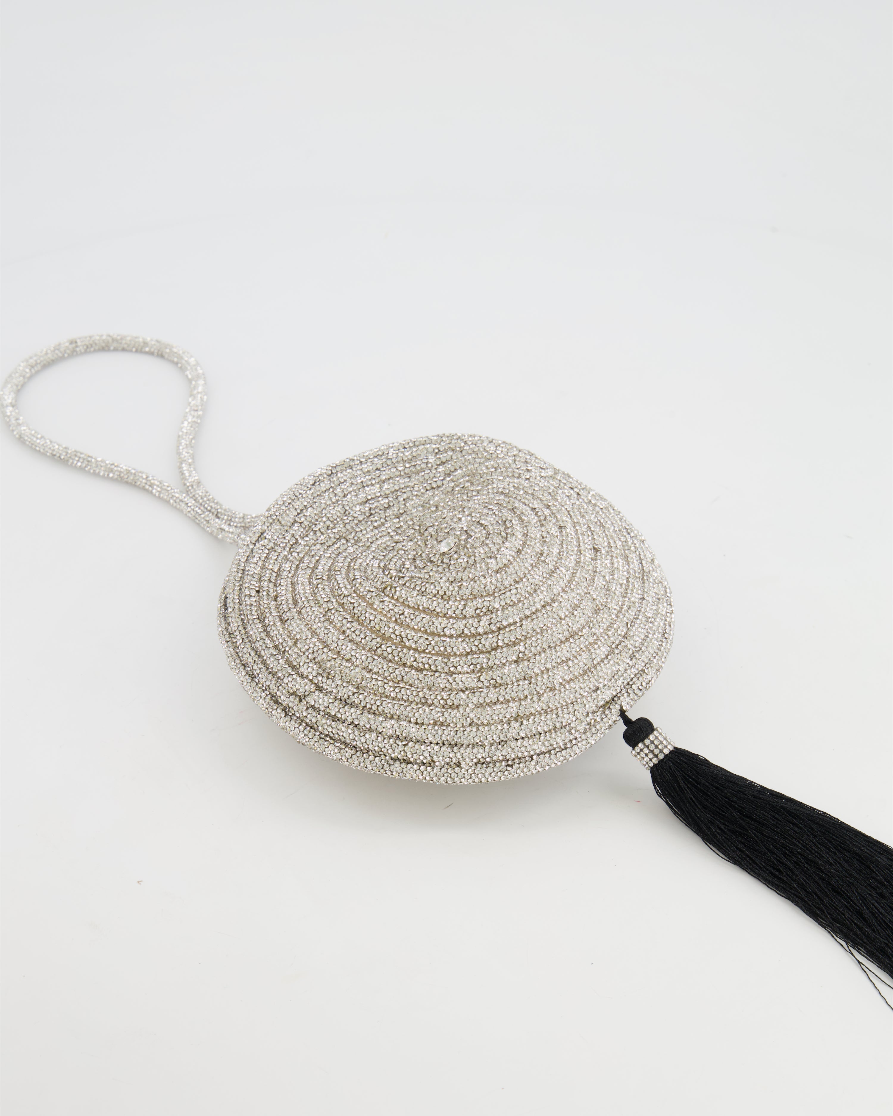 Nué Crystal Spiral Round Small Bag with Black Tassel Detail RRP £640