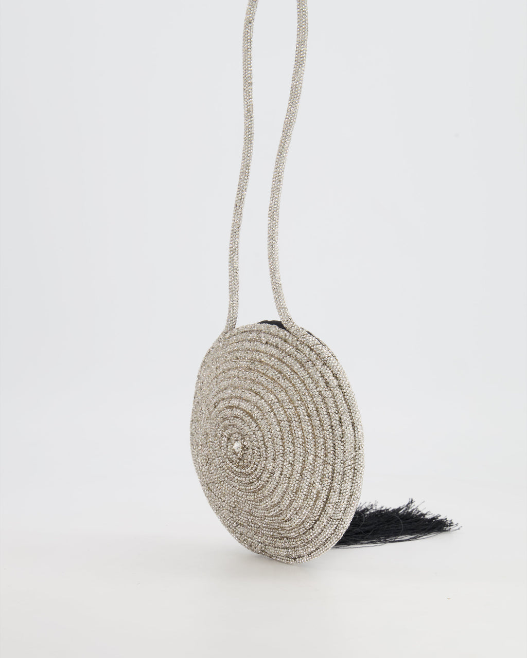Nué Crystal Spiral Round Small Bag with Black Tassel Detail RRP £640