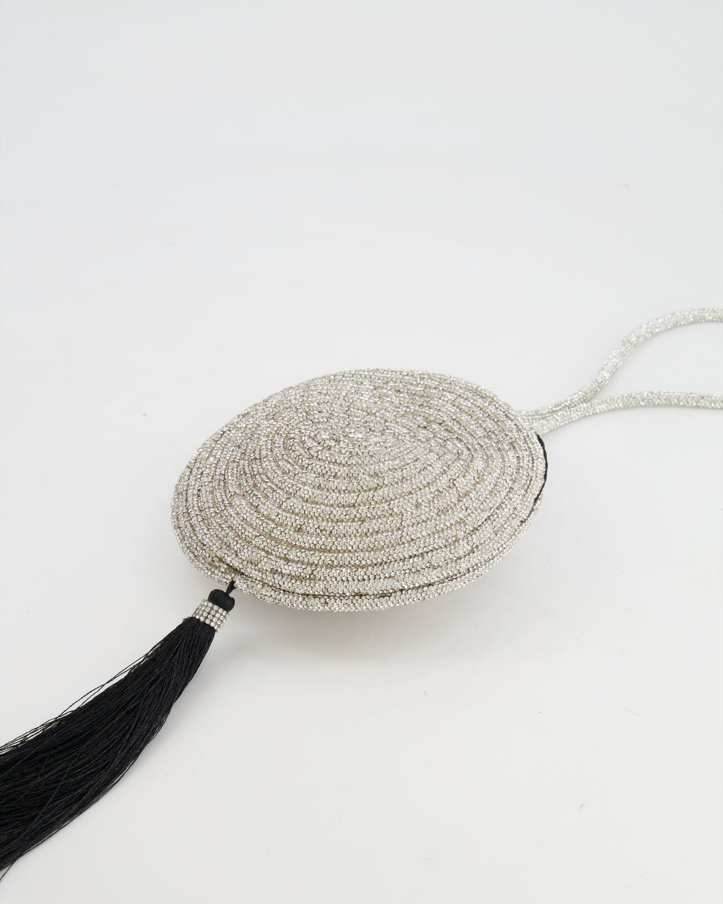 Nué Crystal Spiral Round Small Bag with Black Tassel Detail RRP £640