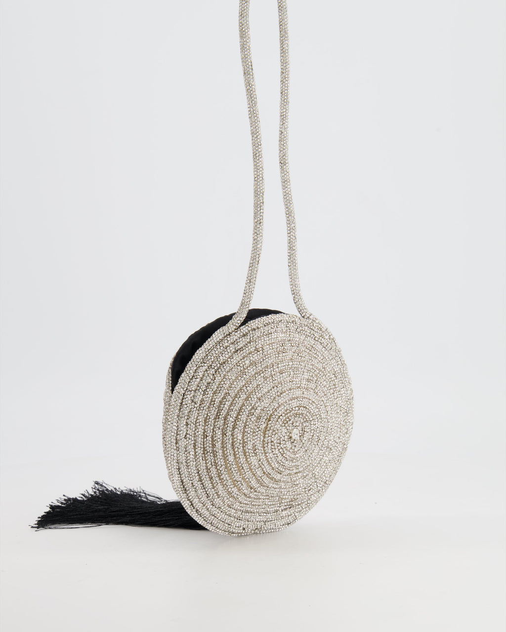 Nué Crystal Spiral Round Small Bag with Black Tassel Detail RRP £640
