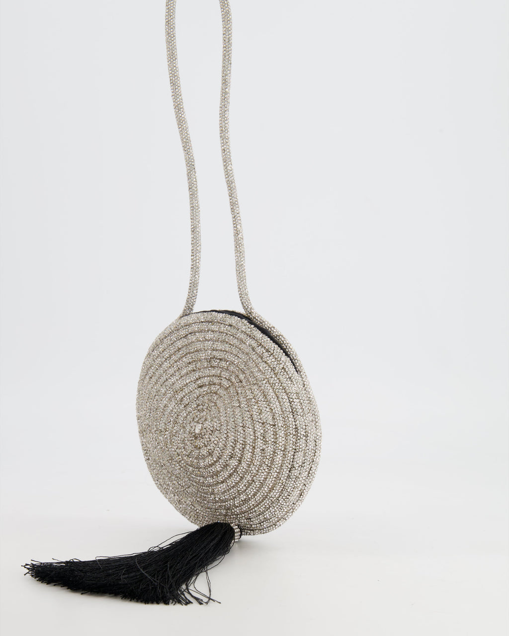 Nué Crystal Spiral Round Small Bag with Black Tassel Detail RRP £640