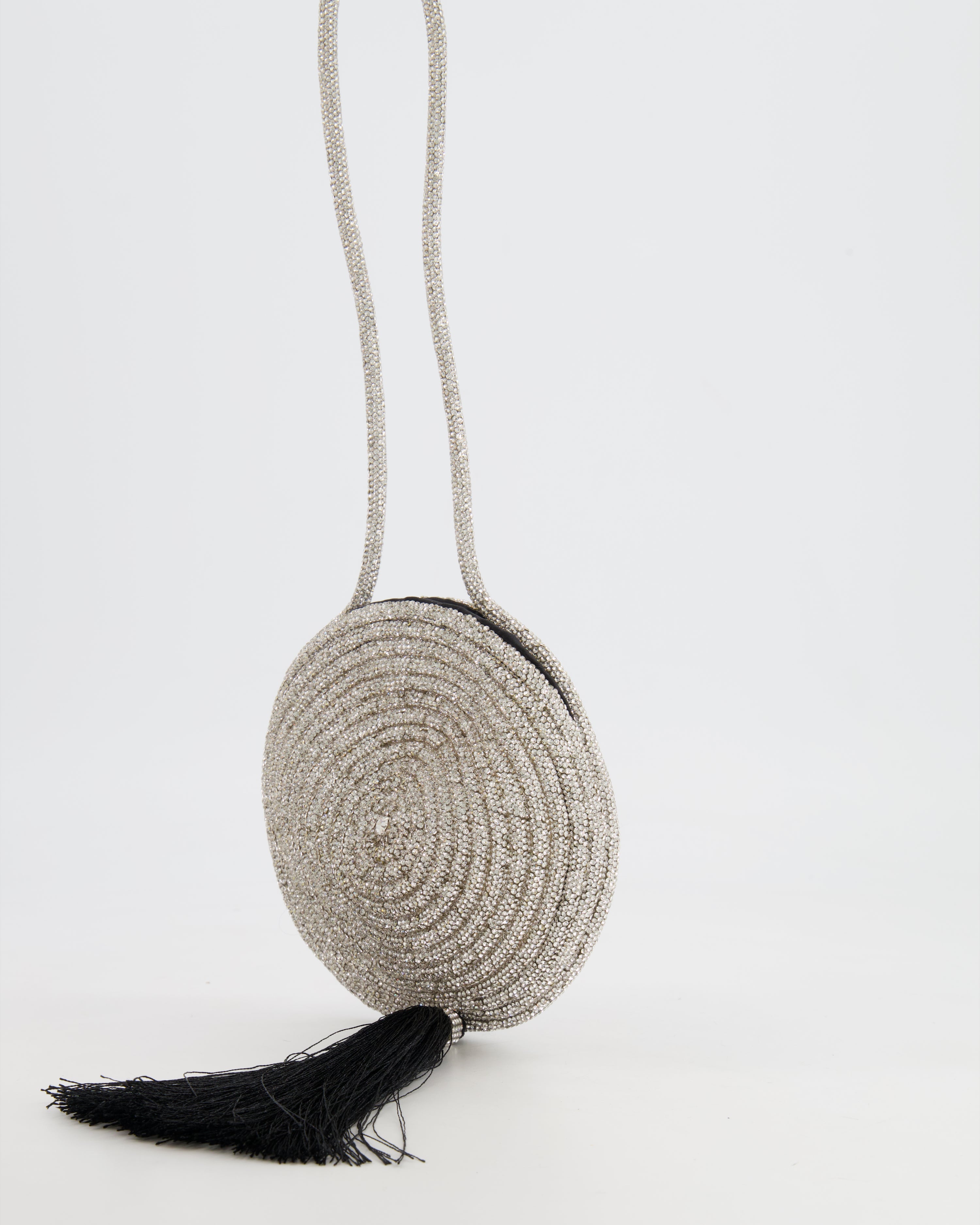 Nué Crystal Spiral Round Small Bag with Black Tassel Detail RRP £640