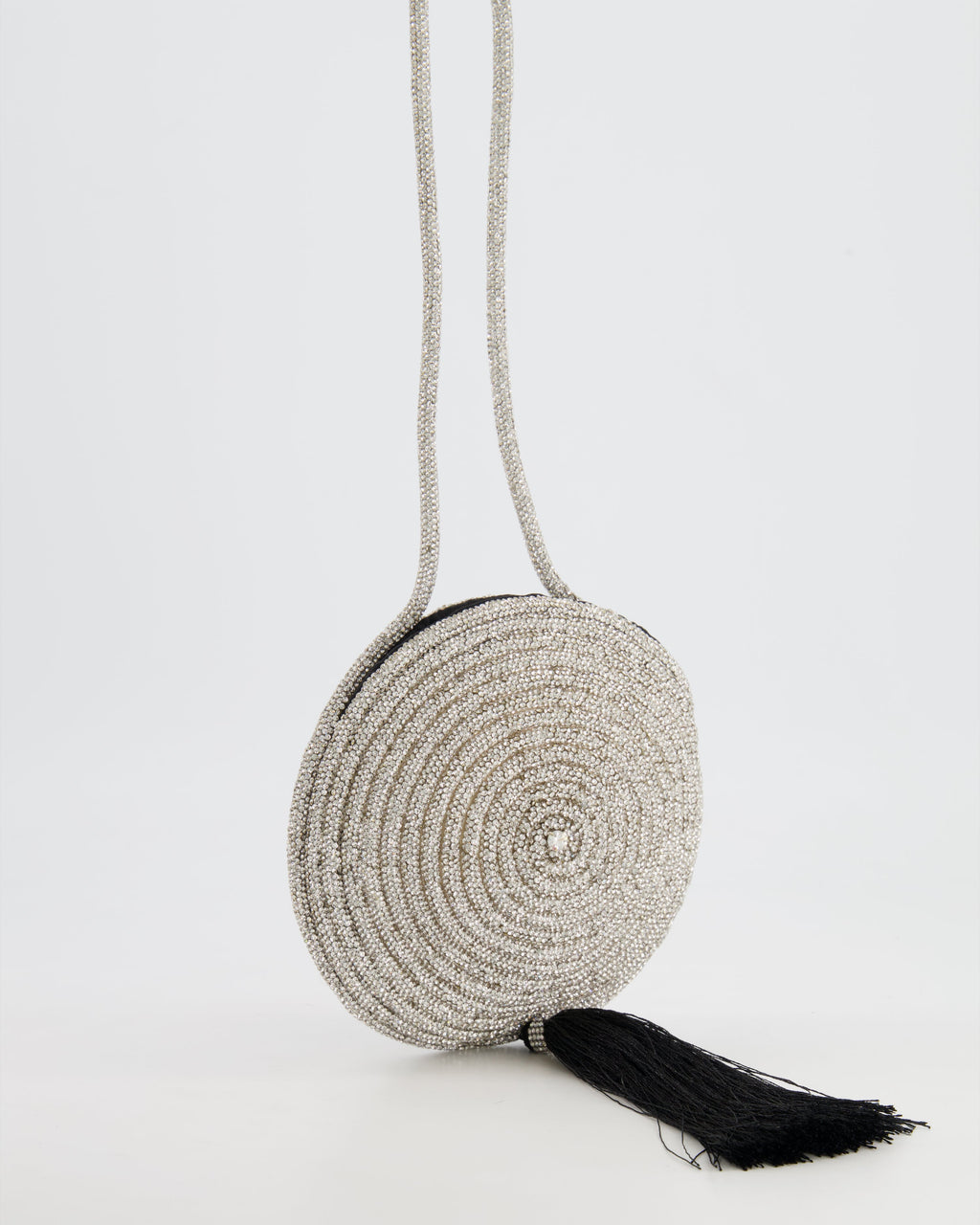 Nué Crystal Spiral Round Small Bag with Black Tassel Detail RRP £640