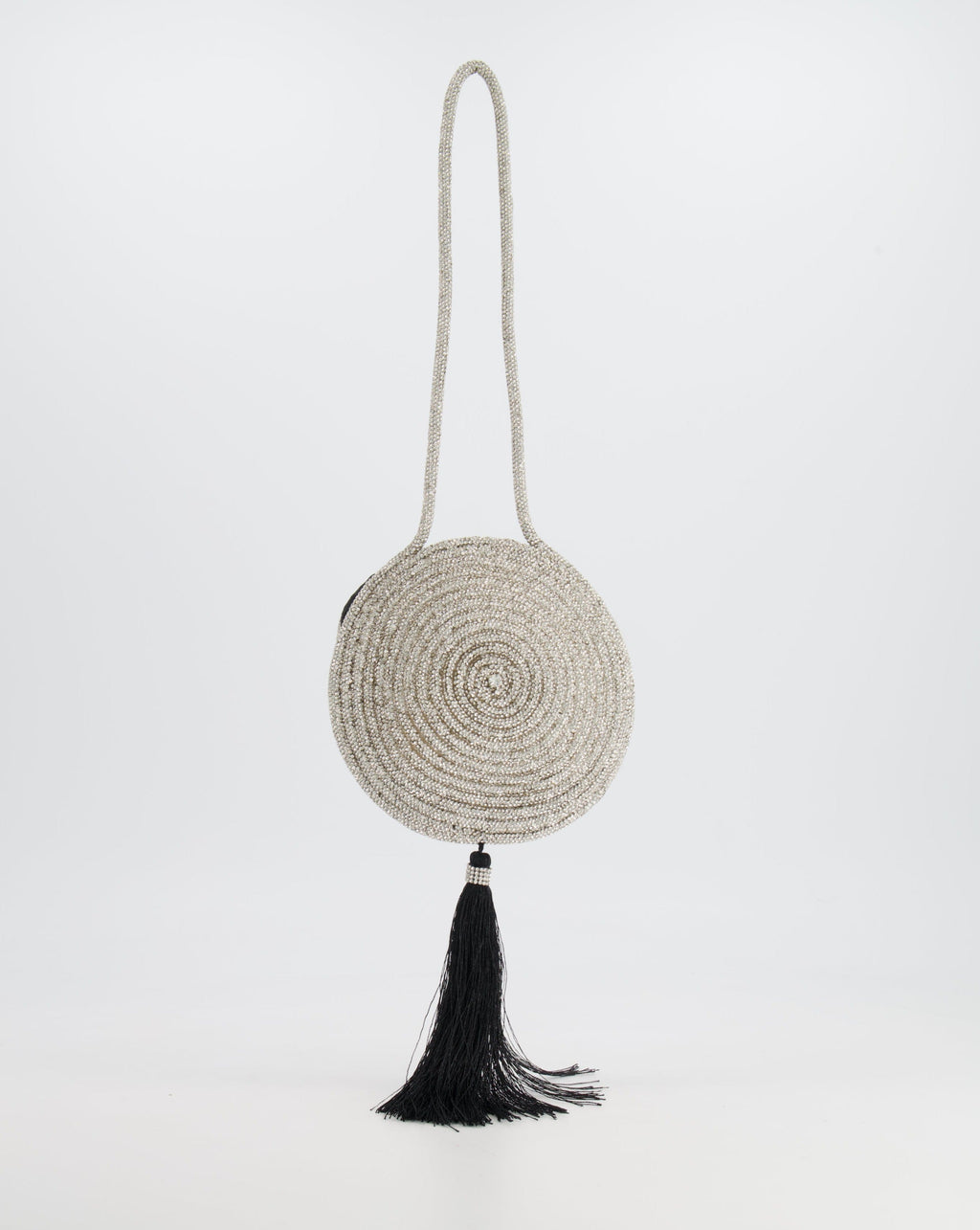 Nué Crystal Spiral Round Small Bag with Black Tassel Detail RRP £640