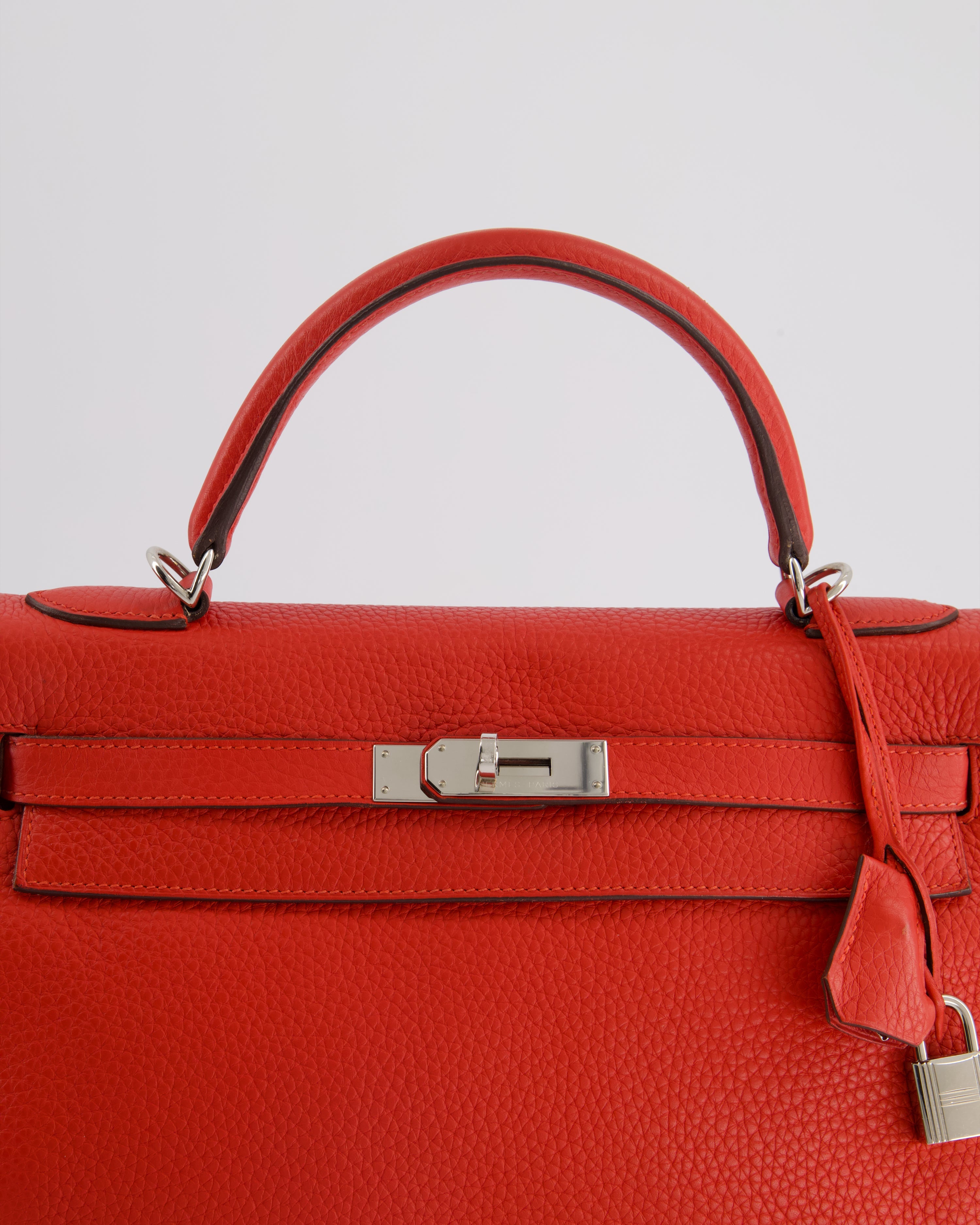 Hermès Kelly 32 Retourne Bag in Geranium Togo Leather and Palladium Hardware