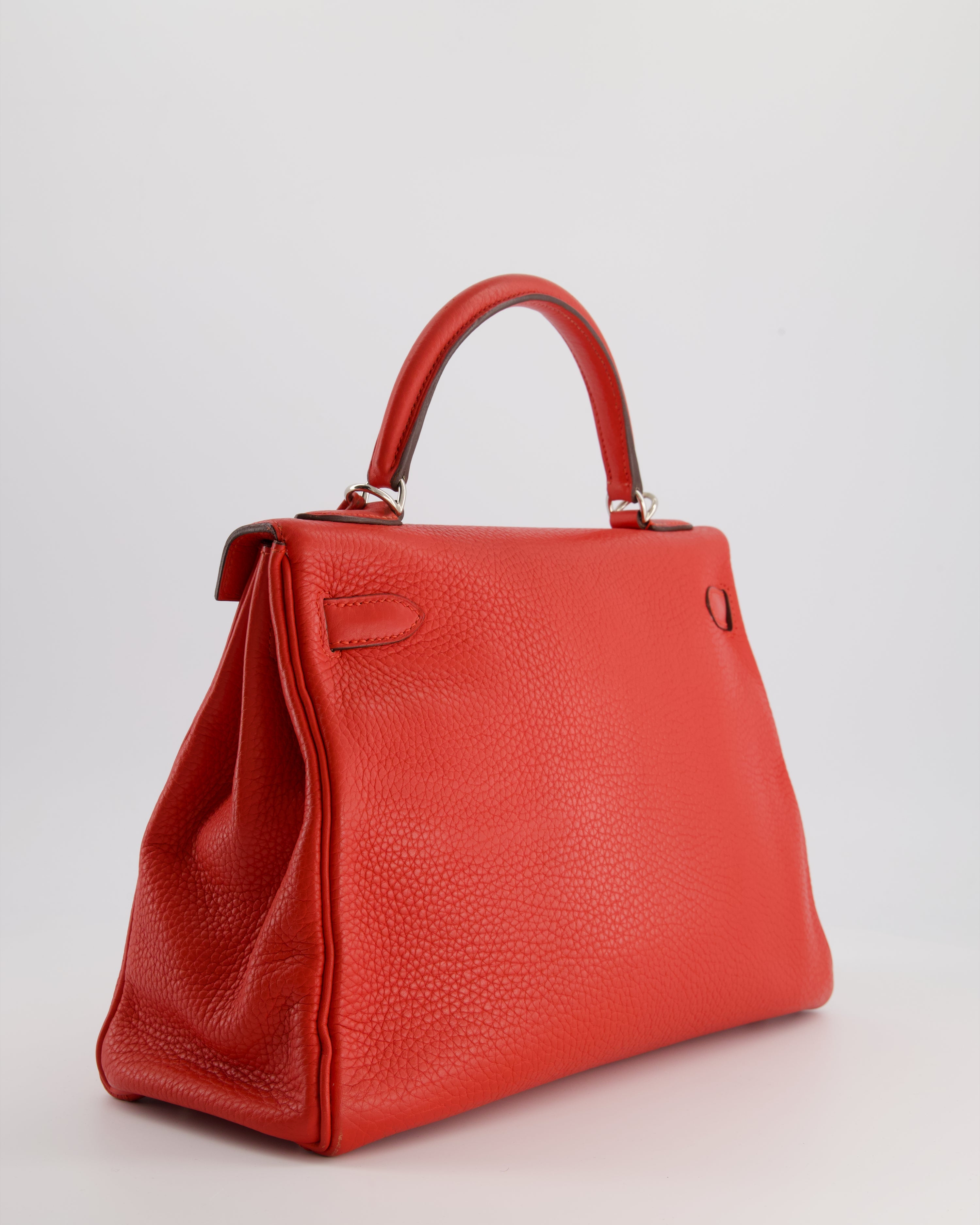 Hermès Kelly 32 Retourne Bag in Geranium Togo Leather and Palladium Hardware