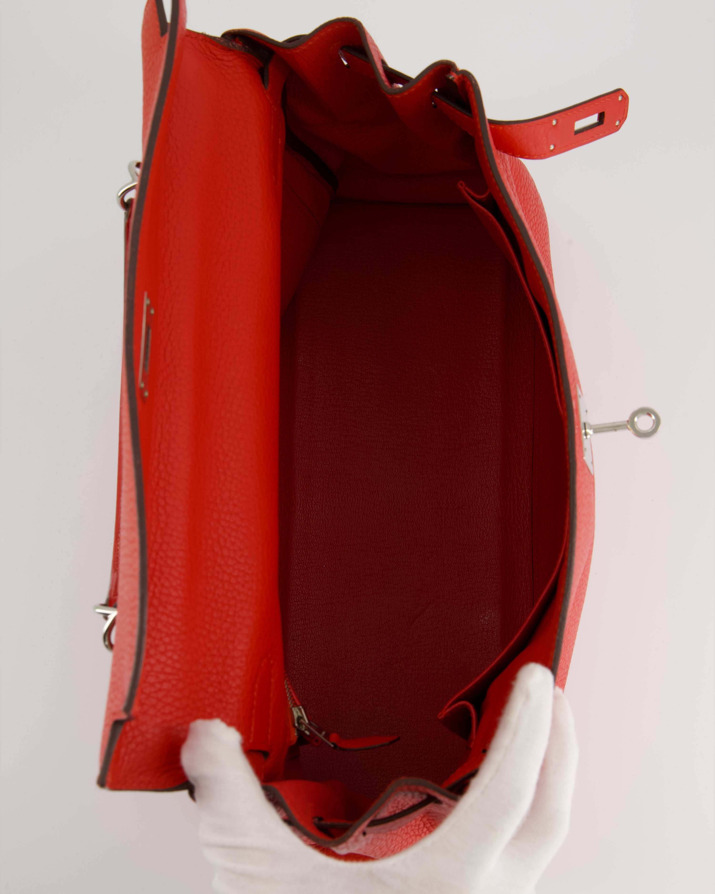 Hermès Kelly 32 Retourne Bag in Geranium Togo Leather and Palladium Hardware