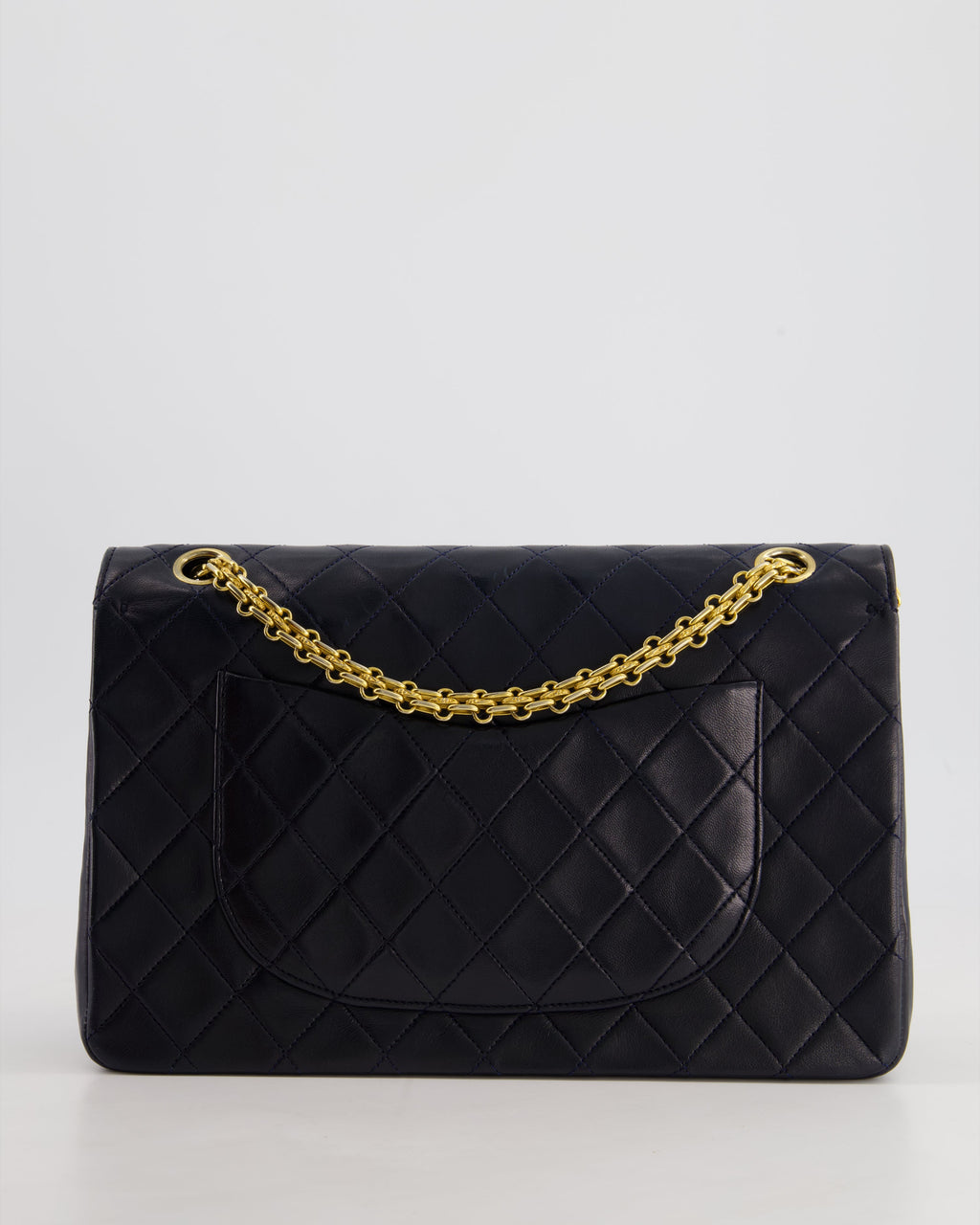 *RARE* Chanel Navy Vintage Classic Medium Double Flap Bag in Lambskin Leather with 24K Gold Hardware & 2.55 Chain Detail