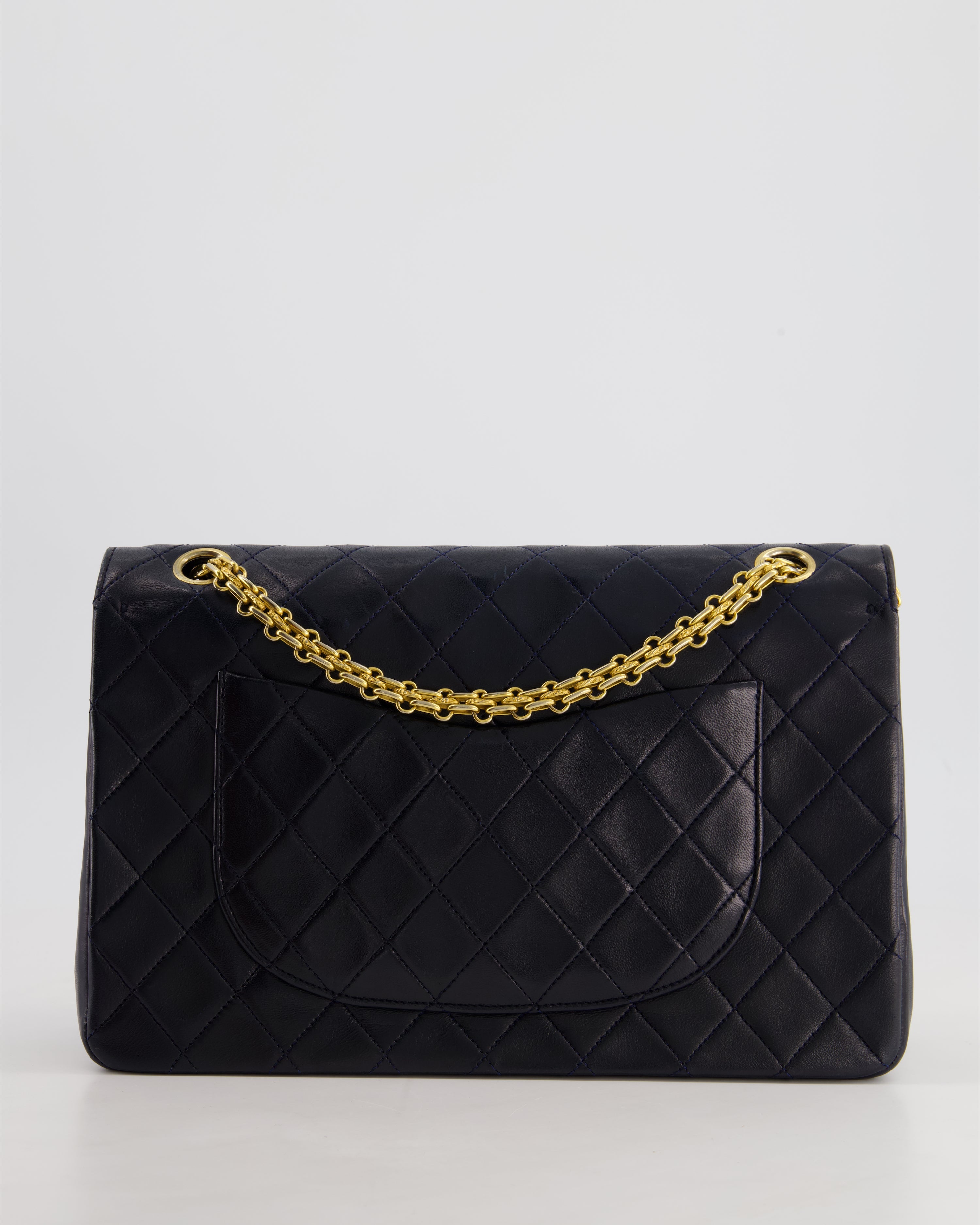 *RARE* Chanel Navy Vintage Classic Medium Double Flap Bag in Lambskin Leather with 24K Gold Hardware & 2.55 Chain Detail