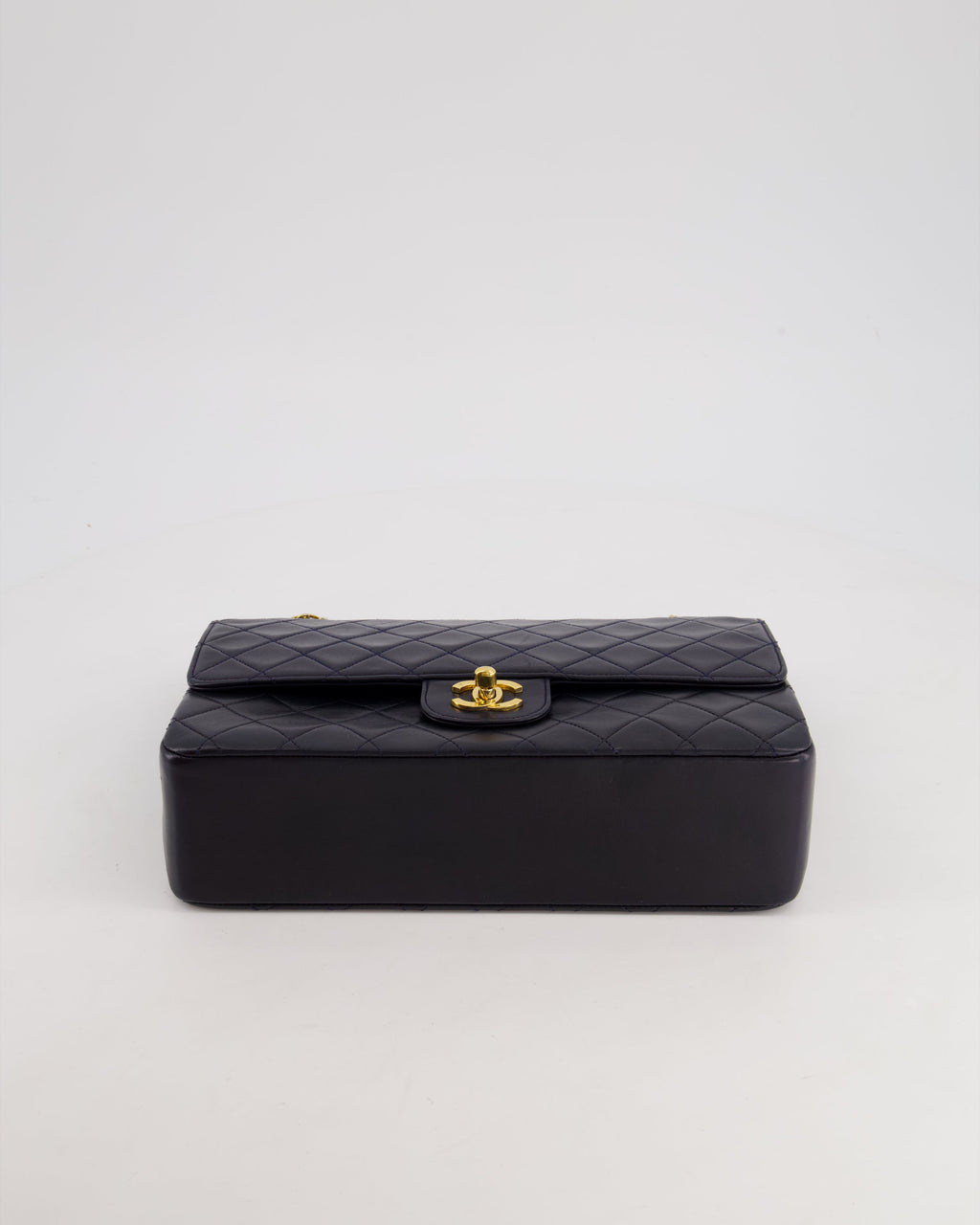 *RARE* Chanel Navy Vintage Classic Medium Double Flap Bag in Lambskin Leather with 24K Gold Hardware & 2.55 Chain Detail