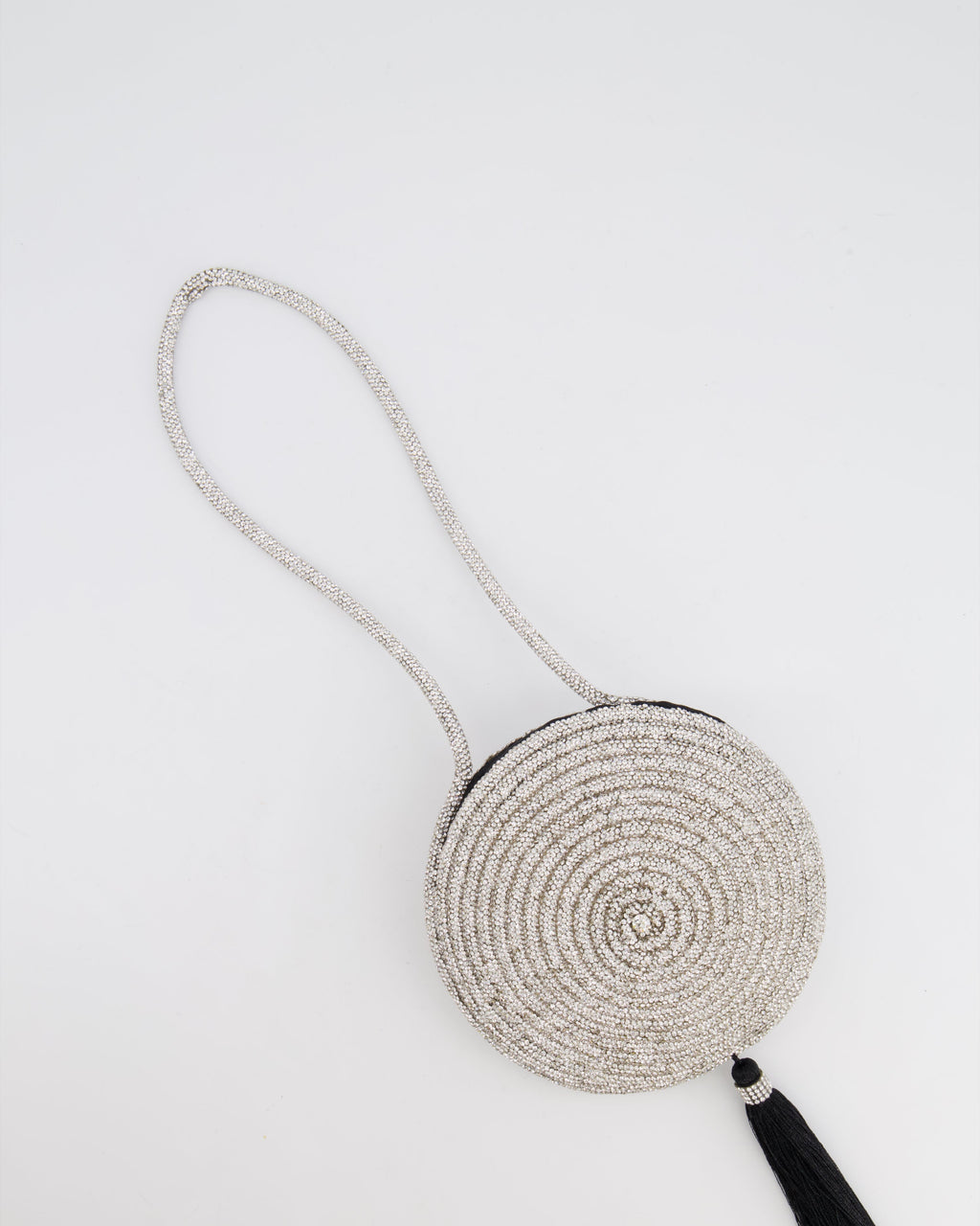 Nué Crystal Spiral Round Small Bag with Black Tassel Detail RRP £640