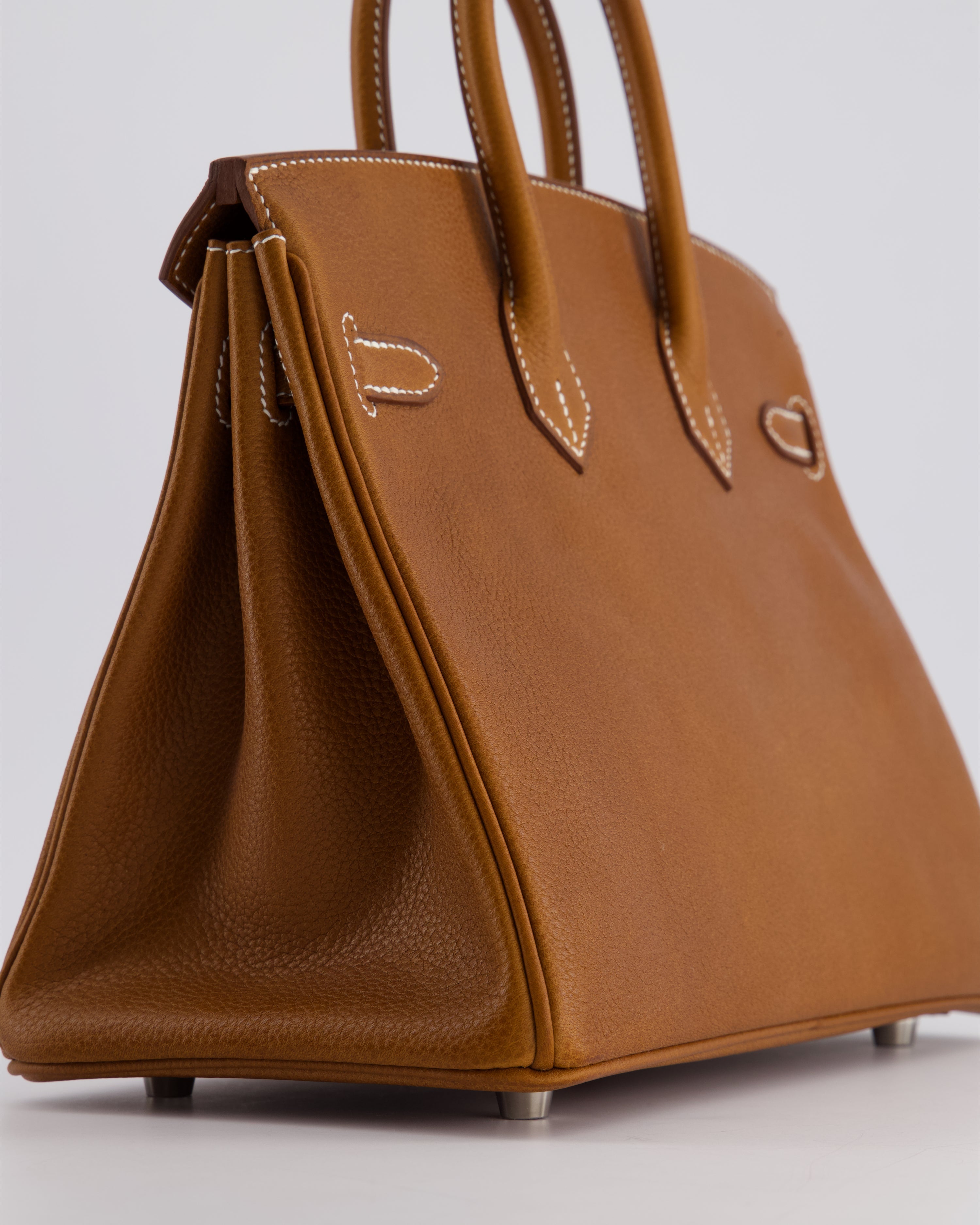 *NEW STAMP* Hermès Birkin 25 Retourne Bag in Fauve Barenia Faubourg Leather and Palladium Hardware
