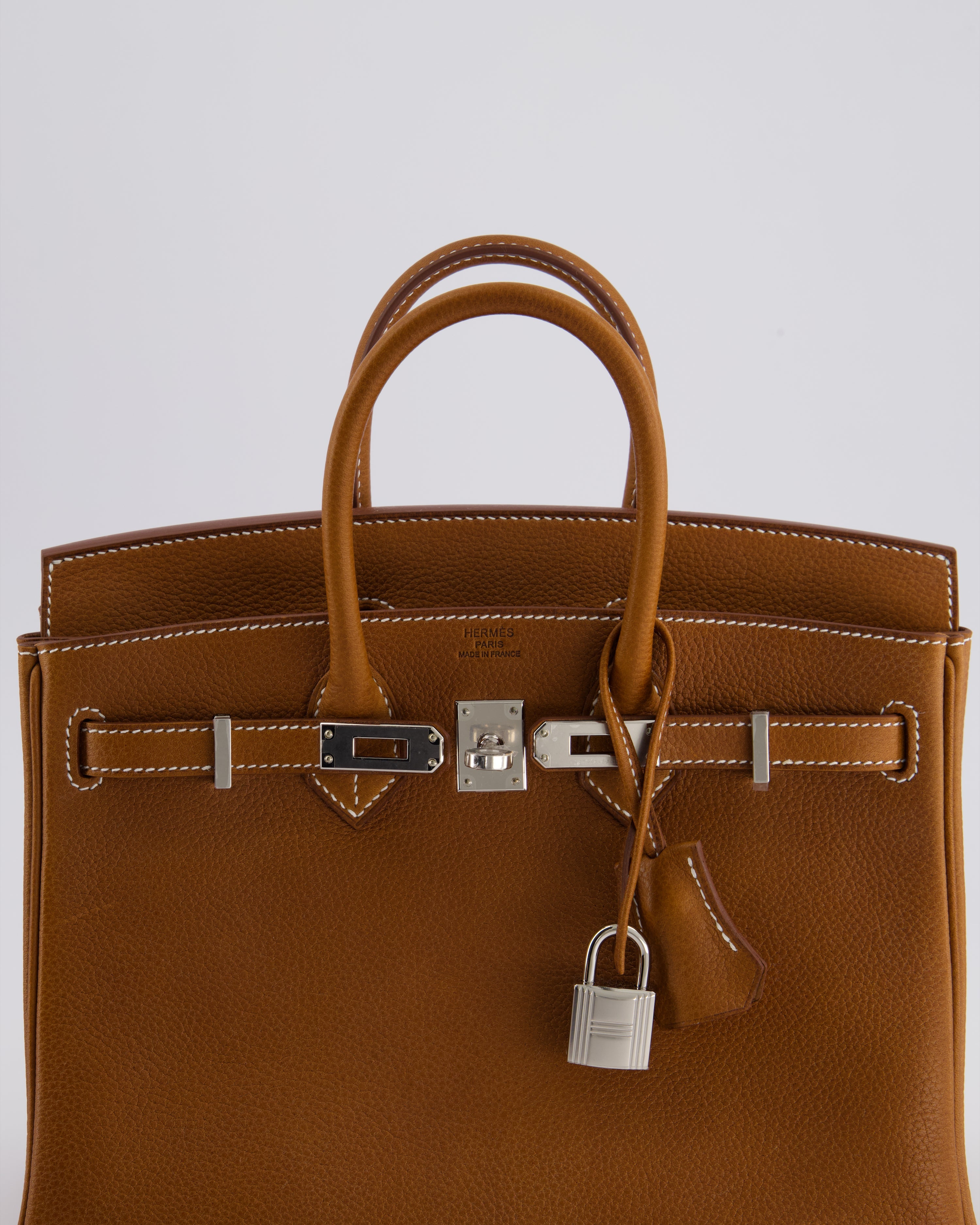 *NEW STAMP* Hermès Birkin 25 Retourne Bag in Fauve Barenia Faubourg Leather and Palladium Hardware