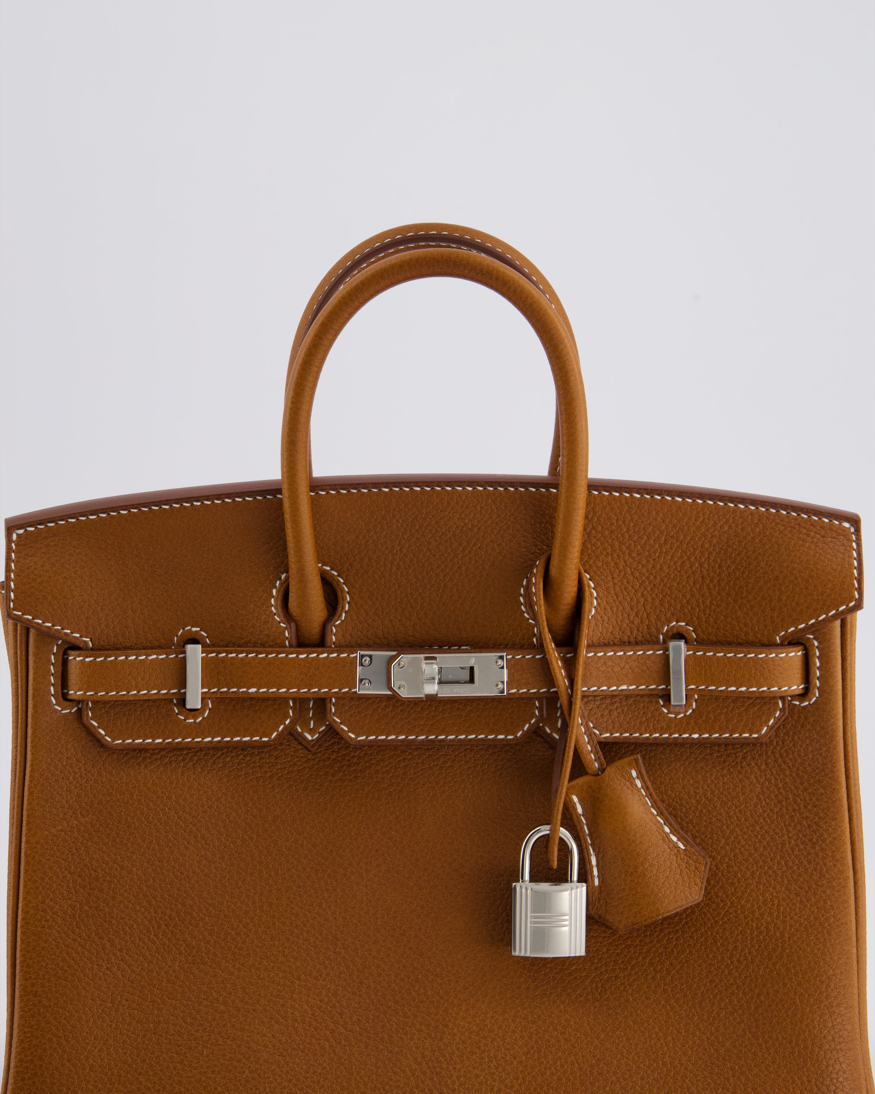 *NEW STAMP* Hermès Birkin 25 Retourne Bag in Fauve Barenia Faubourg Leather and Palladium Hardware