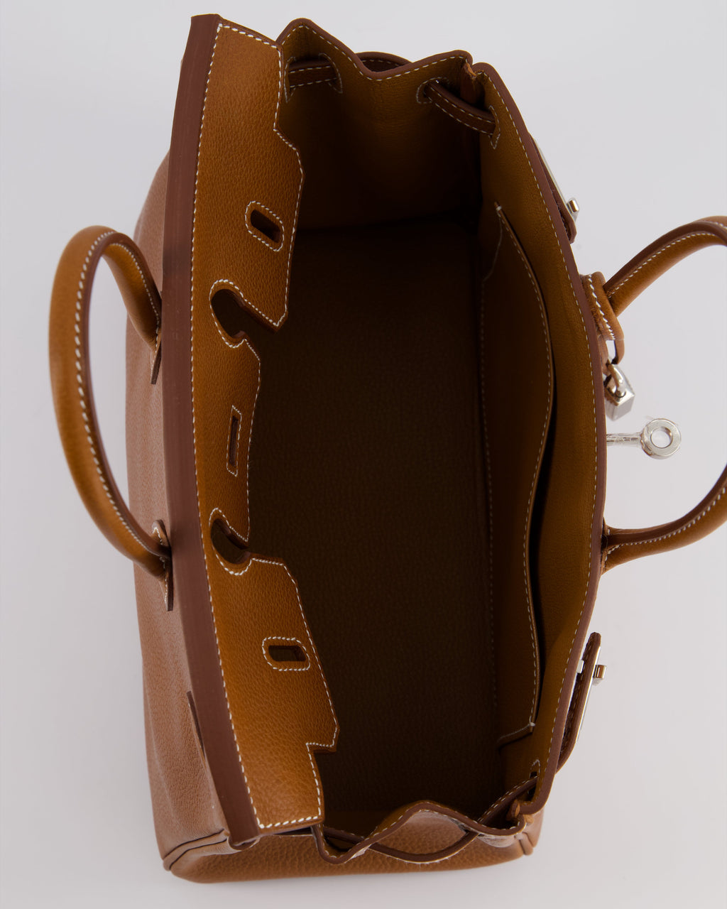 *NEW STAMP* Hermès Birkin 25 Retourne Bag in Fauve Barenia Faubourg Leather and Palladium Hardware